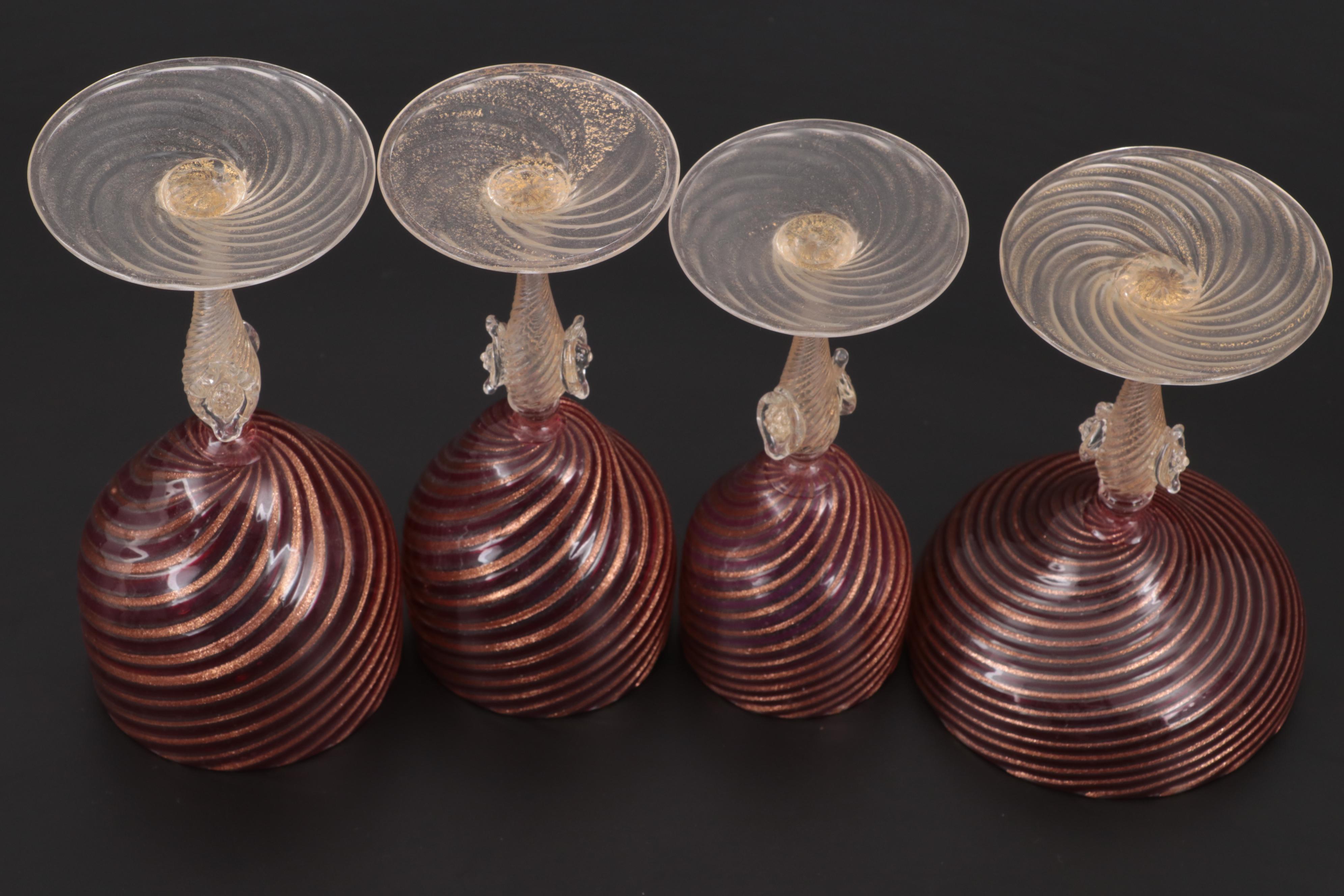 Murano Tipetto Style Handblown Glass Stemware