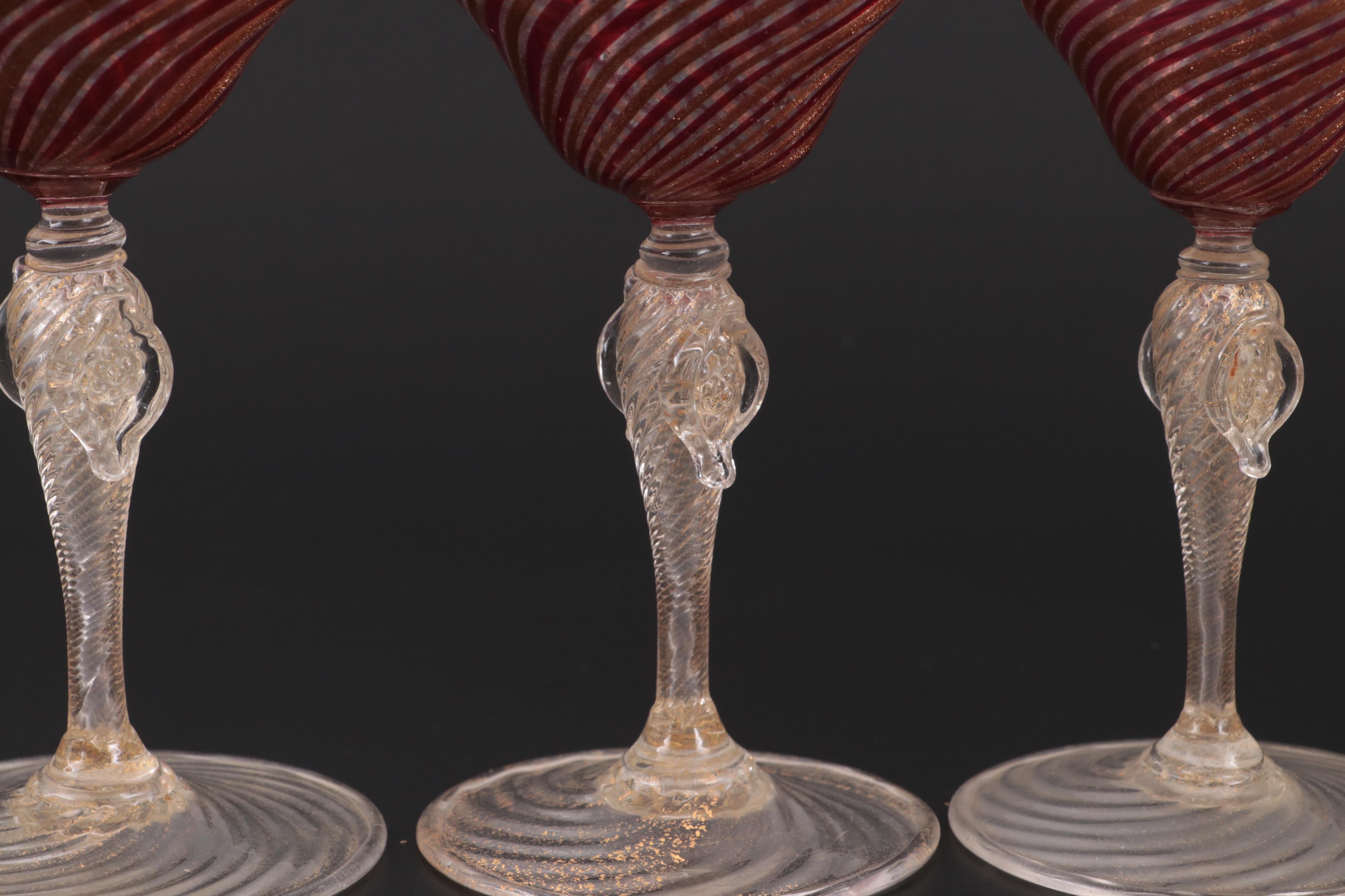 Murano Tipetto Style Handblown Glass Stemware