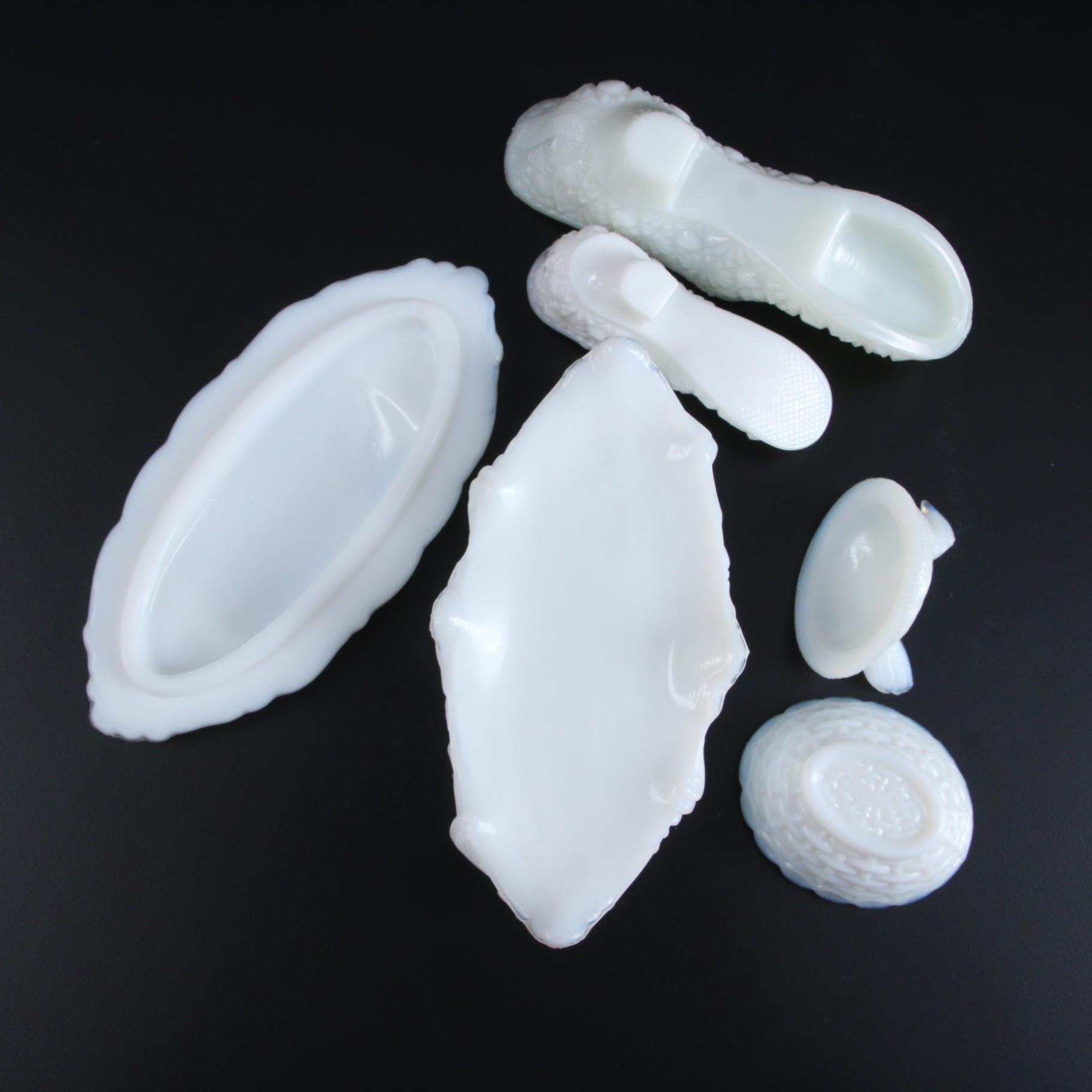 Westmoreland Milk Glass Eagle Form Basket with Hen on Nest Dish and Others