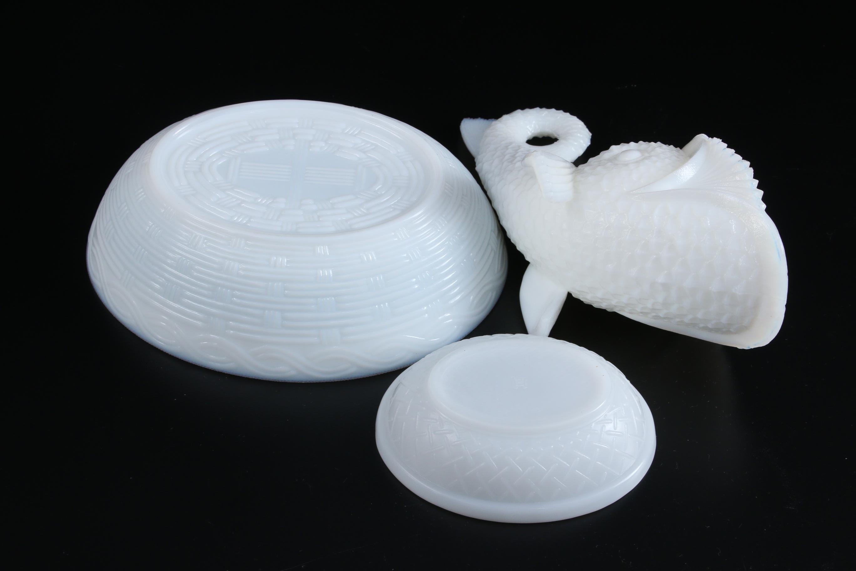 Westmoreland Milk Glass Eagle Form Basket with Hen on Nest Dish and Others