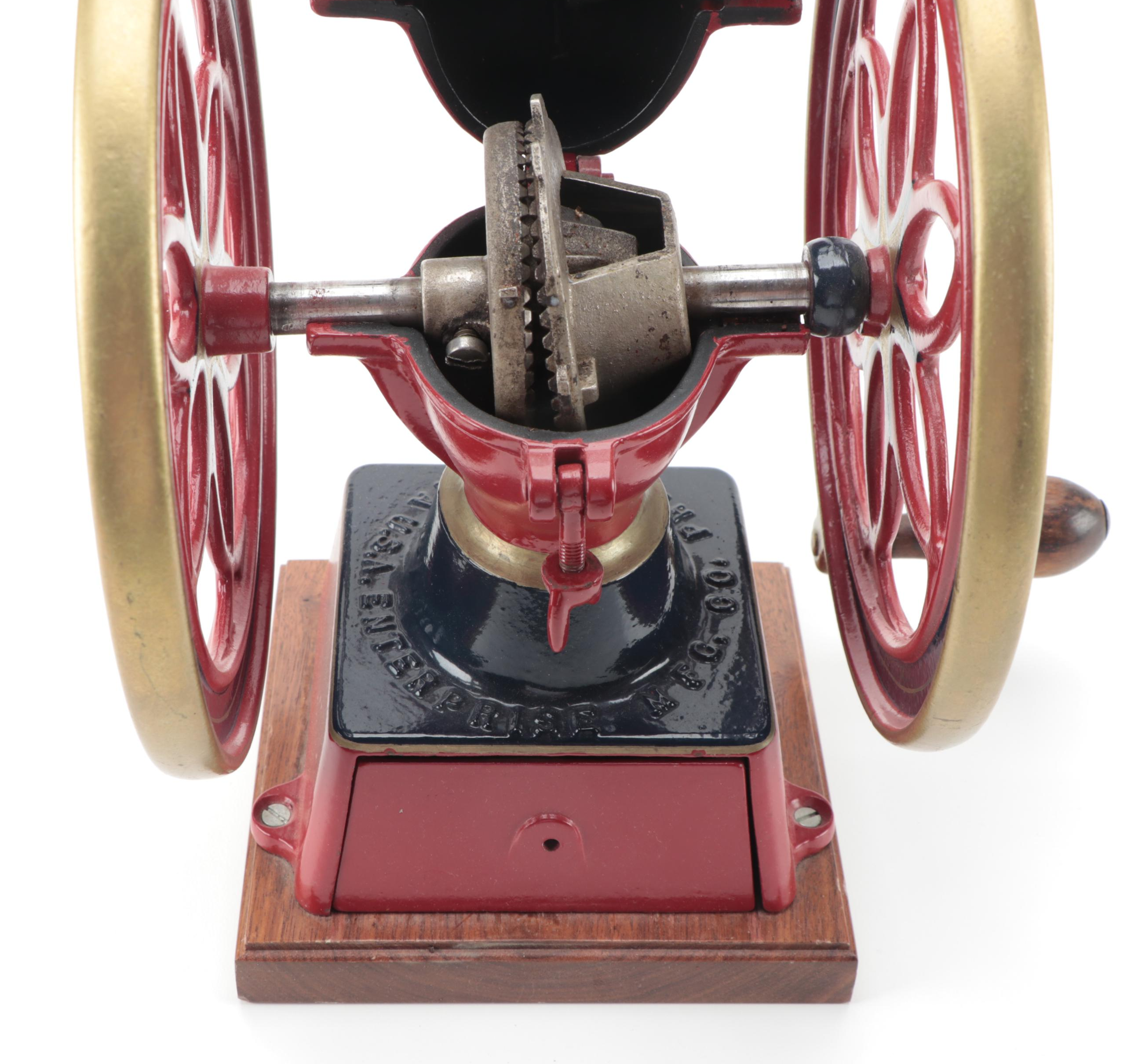 Enterprise Manufacturing Co. Cast Iron Coffee Grinder Mill on Wood Base