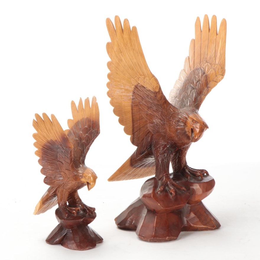 Hand-Carved Wooden Bald Eagle Figurines