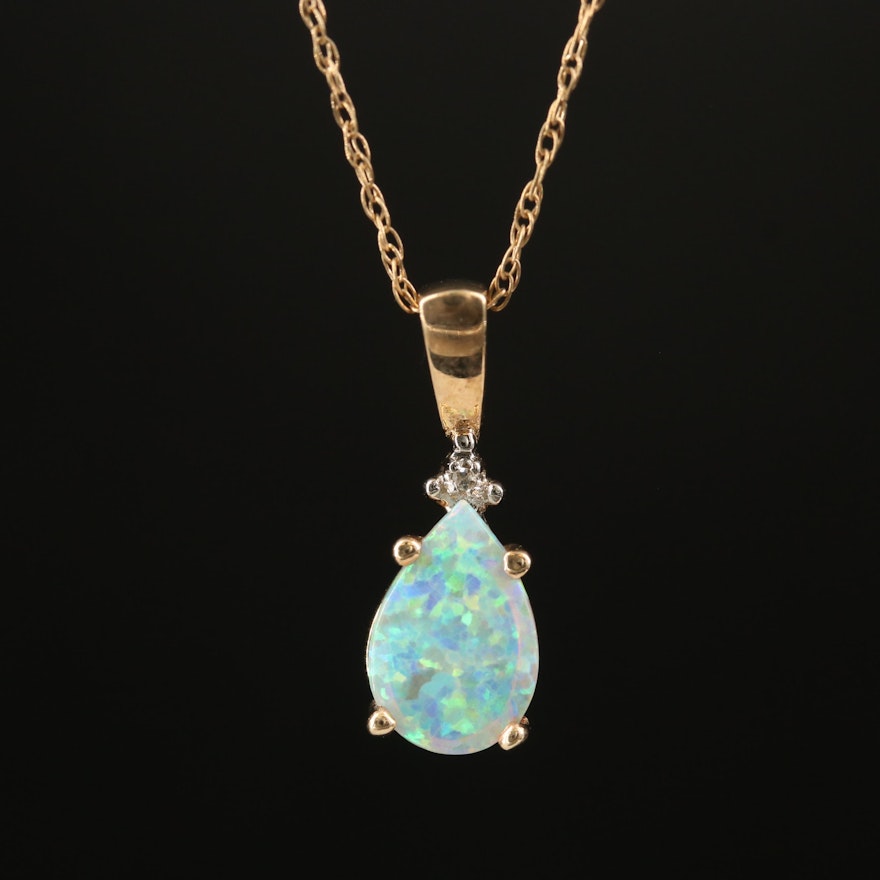 10K Opal and Diamond Pendant Necklace