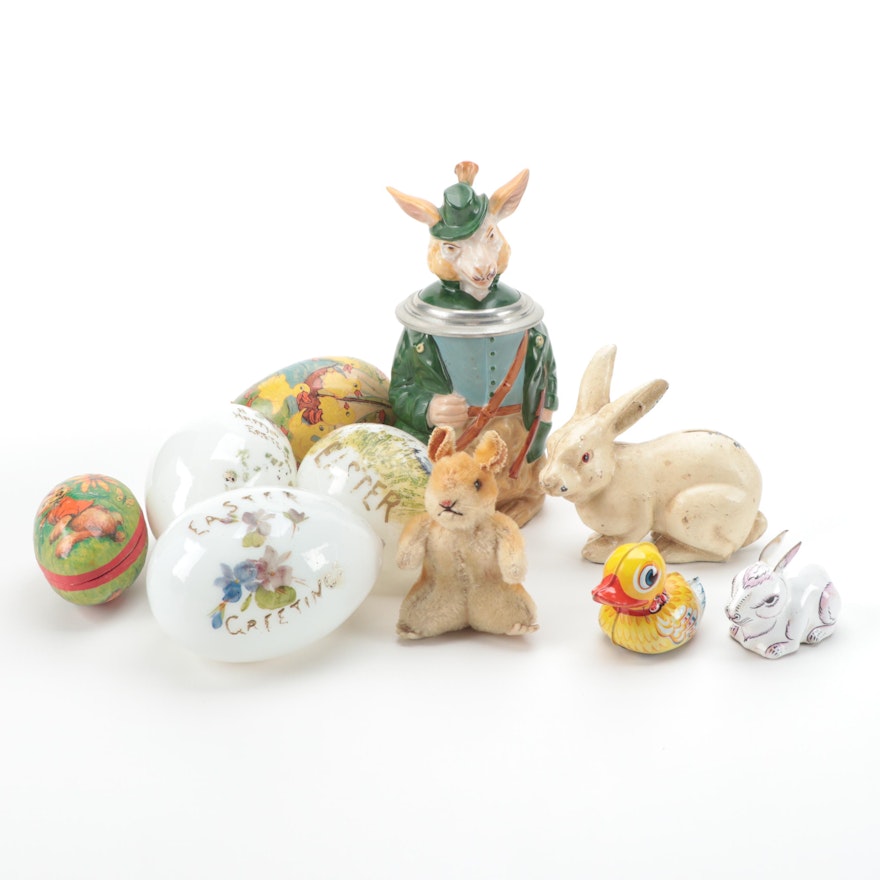 German Ceramic Sheep Stein with Rabbit and Other Easter Décor