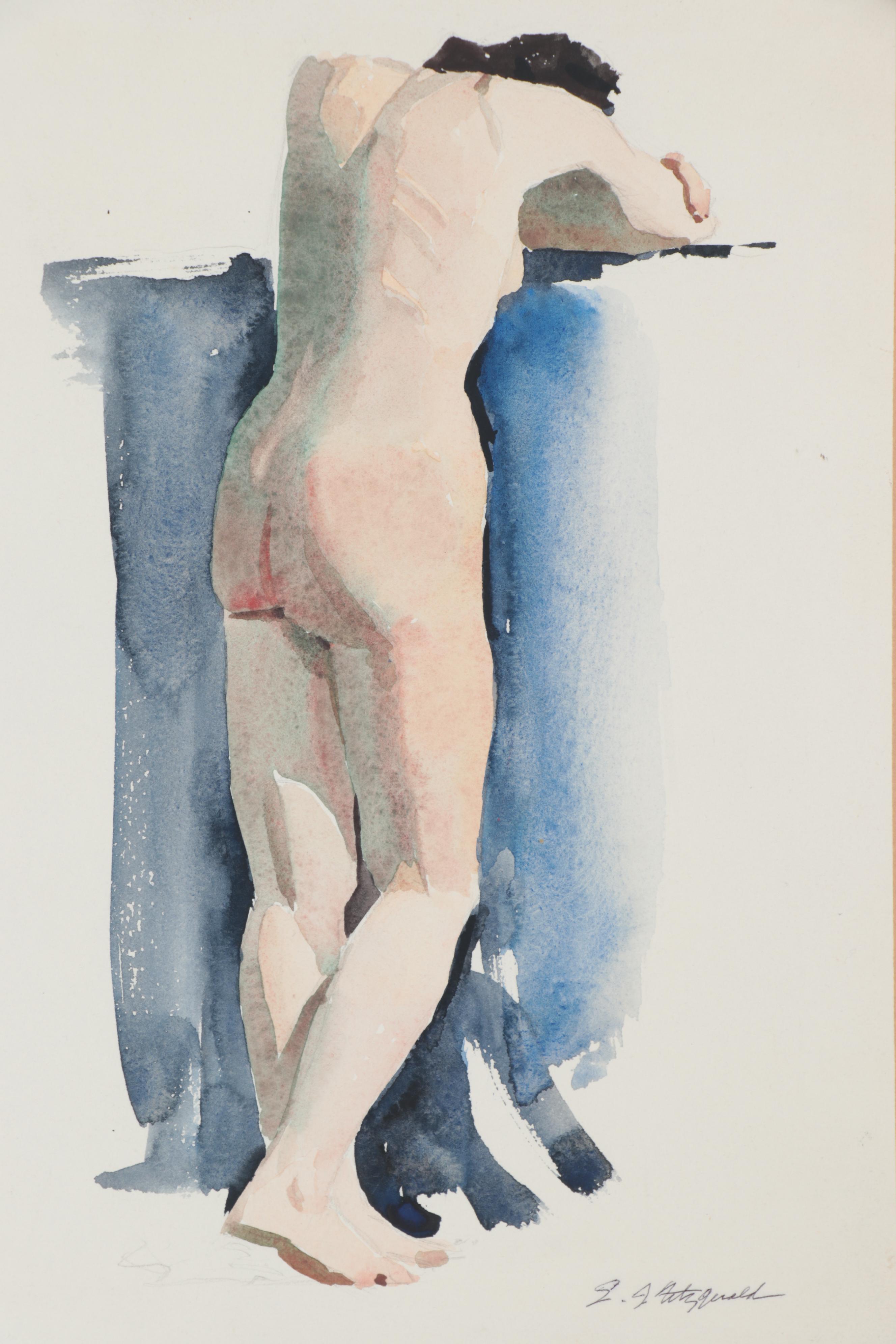 Edmond J. Fitzgerald Watercolor Painting of Female Nude