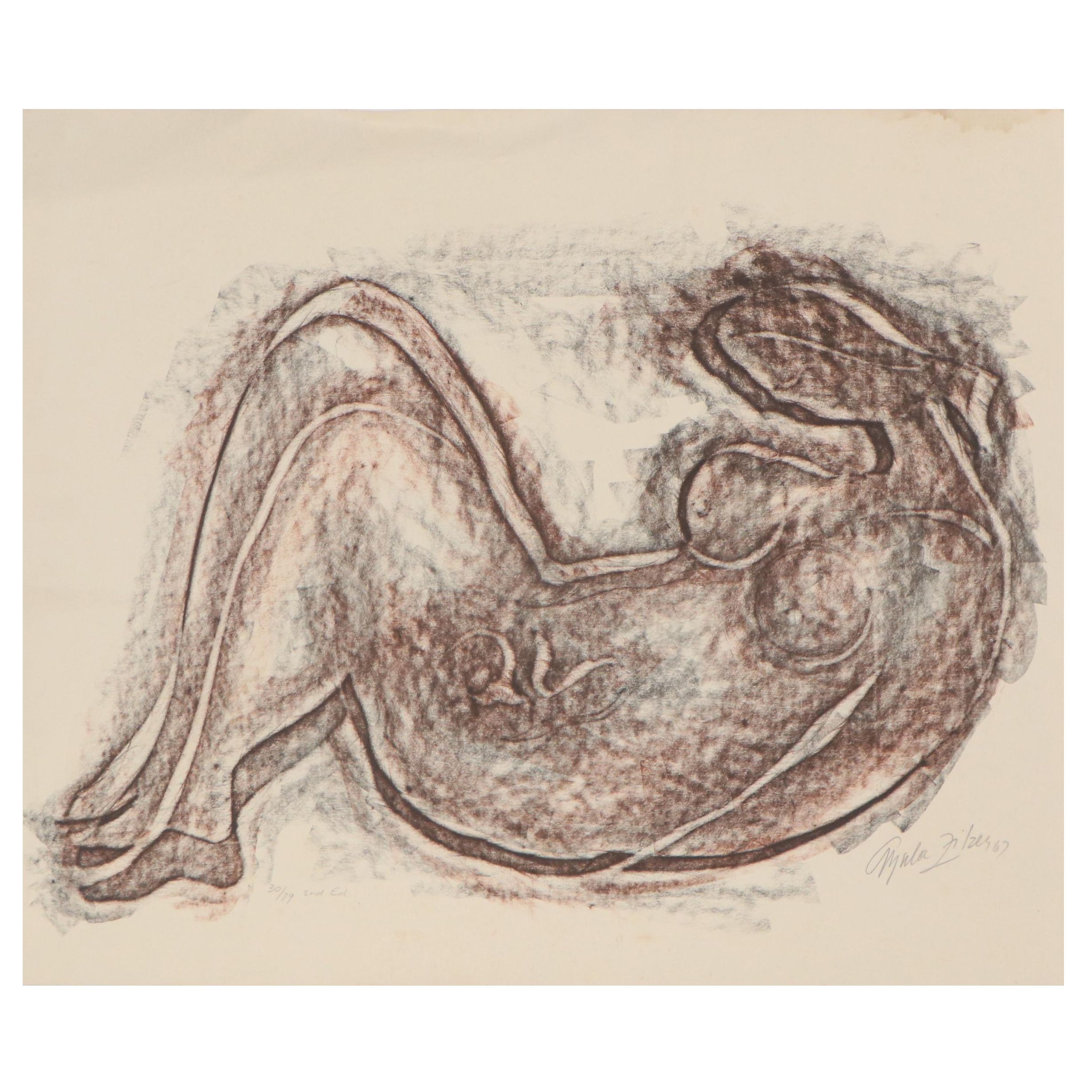 Gyula Zilzer Color Lithograph of Nude, 1967
