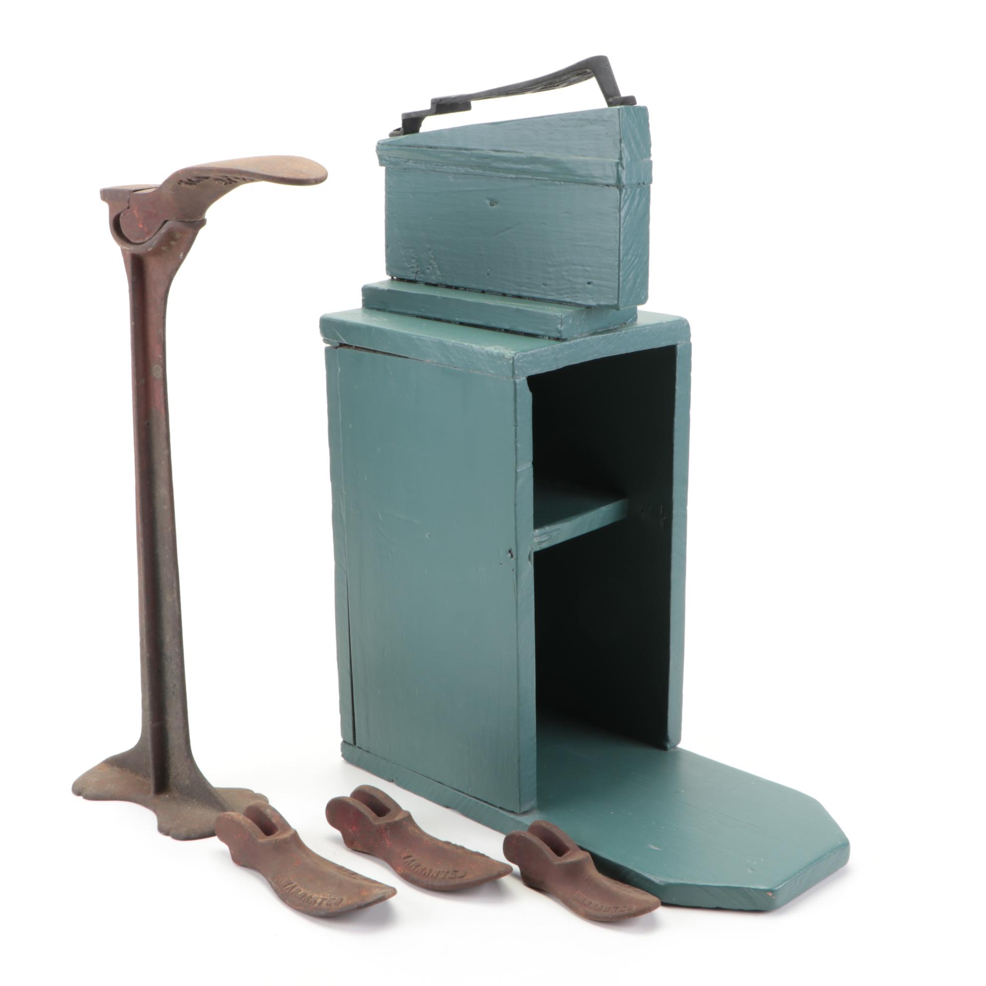 Cast Iron Cobbler's Shoe Last Stand with Forms and Handmade Stand
