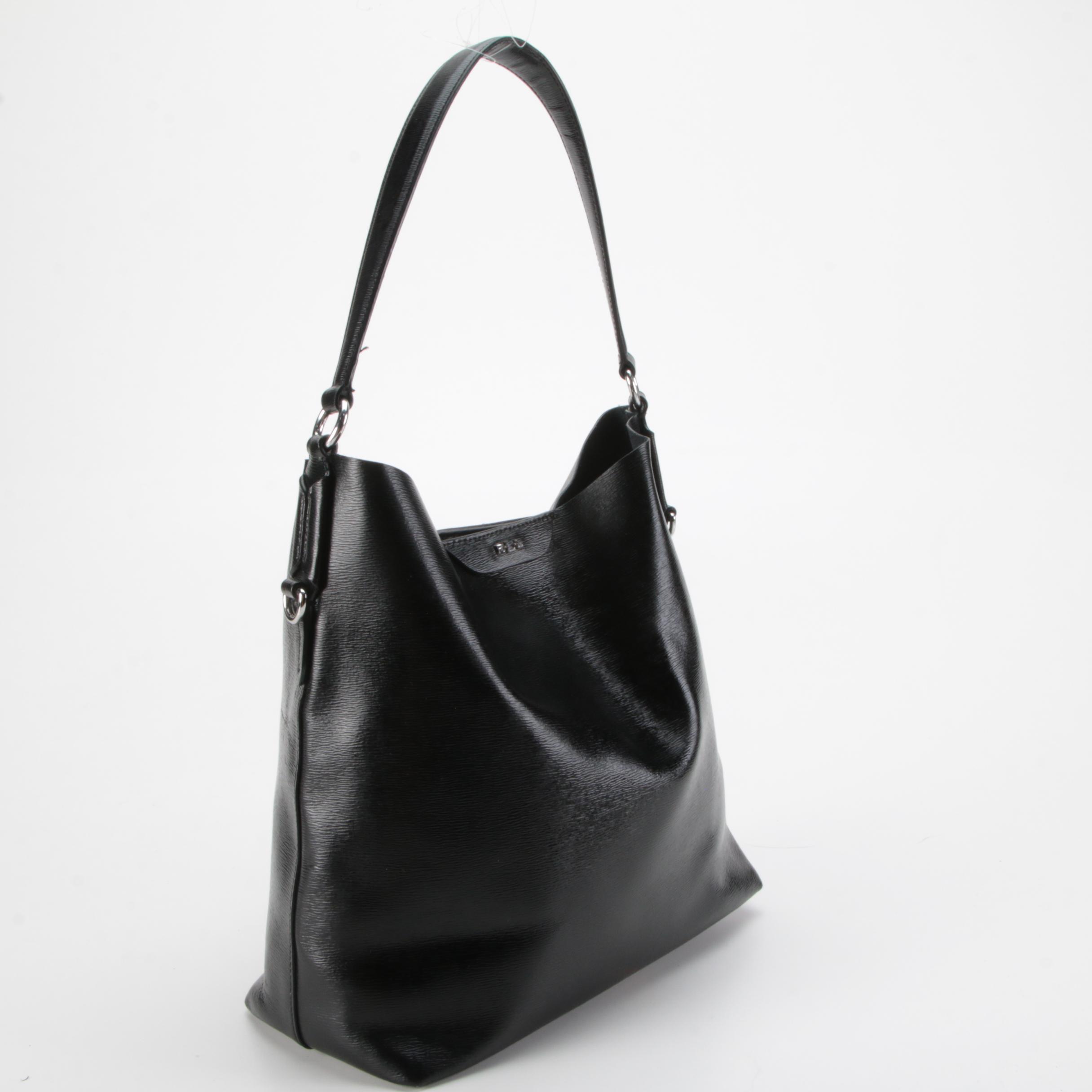 LAUREN Ralph Lauren Tate Hobo Shoulder Tote in Black Textured Leather