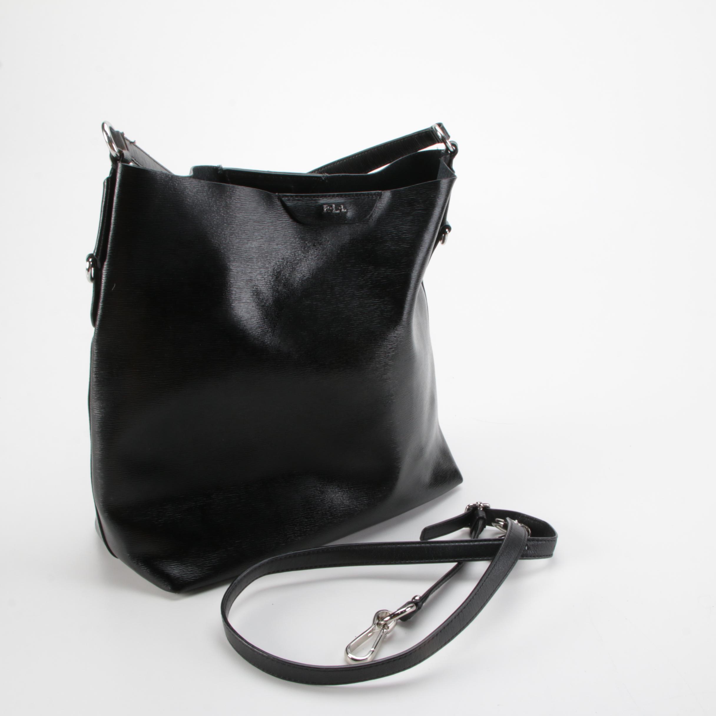LAUREN Ralph Lauren Tate Hobo Shoulder Tote in Black Textured Leather