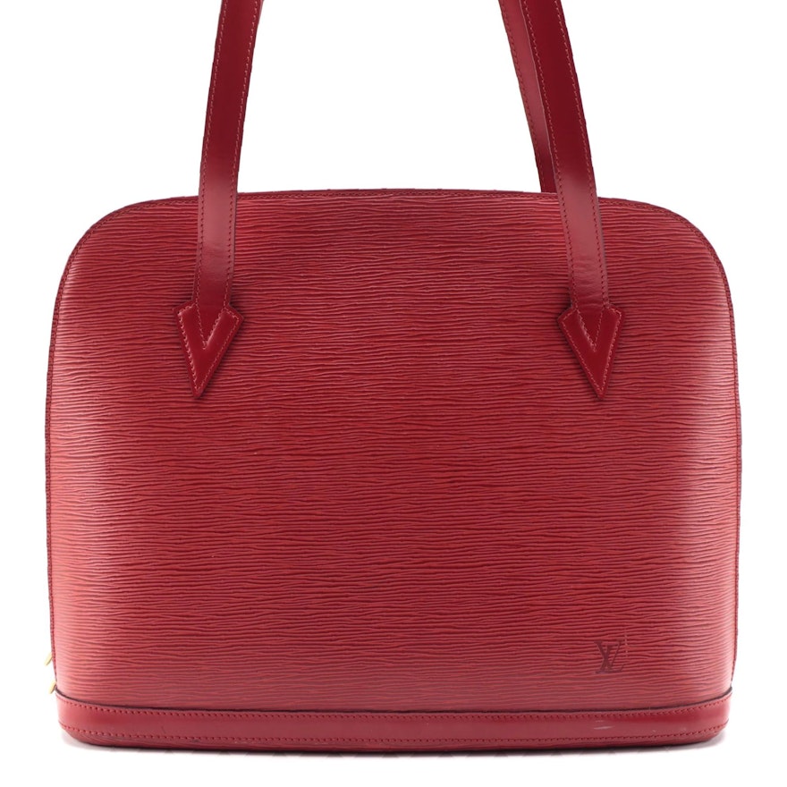 Louis Vuitton Lussac Shoulder Tote in Castilian Red Epi and Smooth Leather