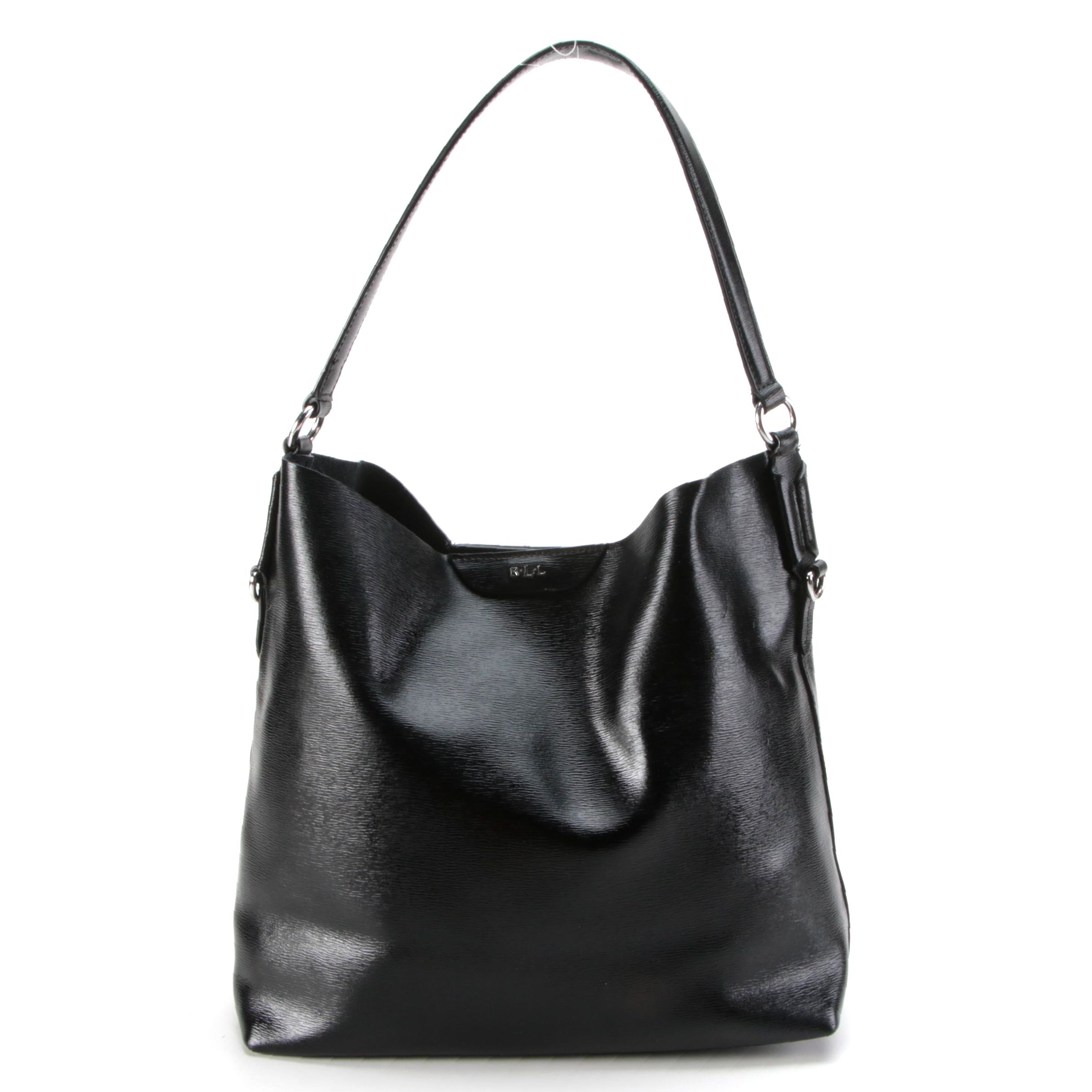 LAUREN Ralph Lauren Tate Hobo Shoulder Tote in Black Textured Leather