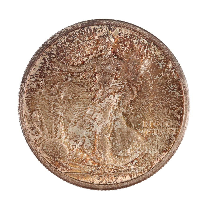 Toned 1917 Walking Liberty Silver Half Dollar