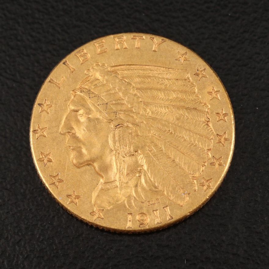 1911 Indian Head $2.50 Quarter Eagle Gold Coin