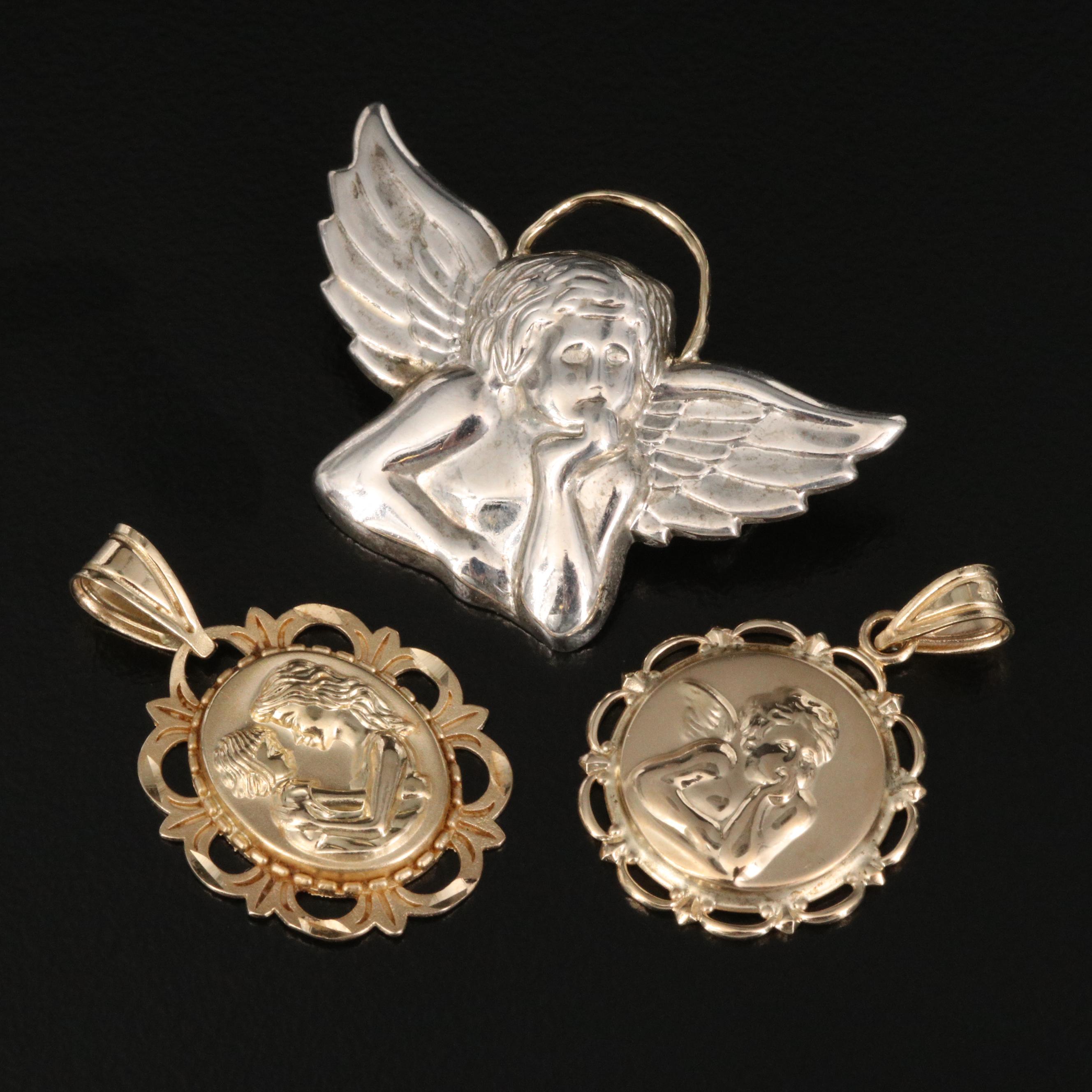Michael Anthony Sterling and 14K Cherub, Mother and Child Pendants