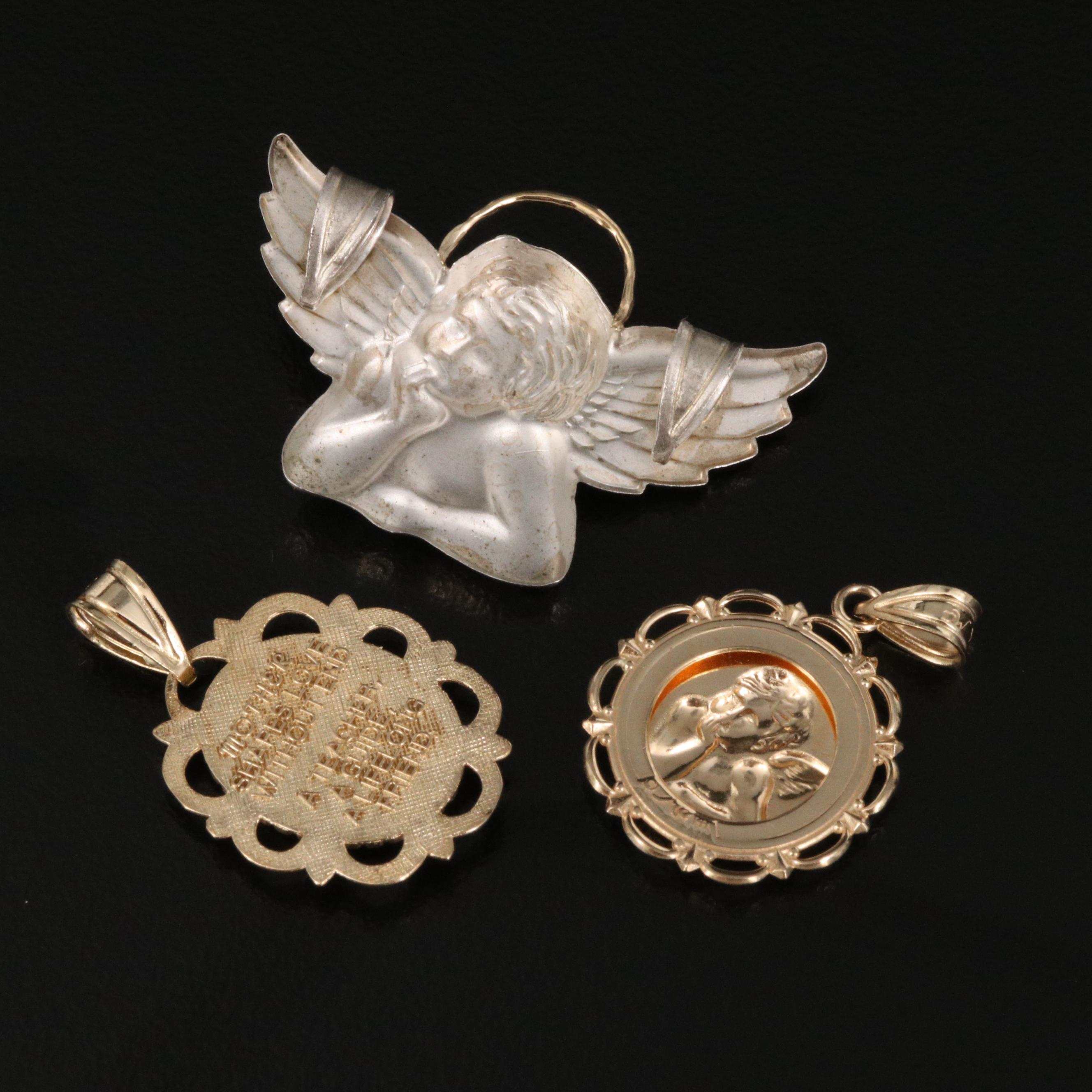 Michael Anthony Sterling and 14K Cherub, Mother and Child Pendants