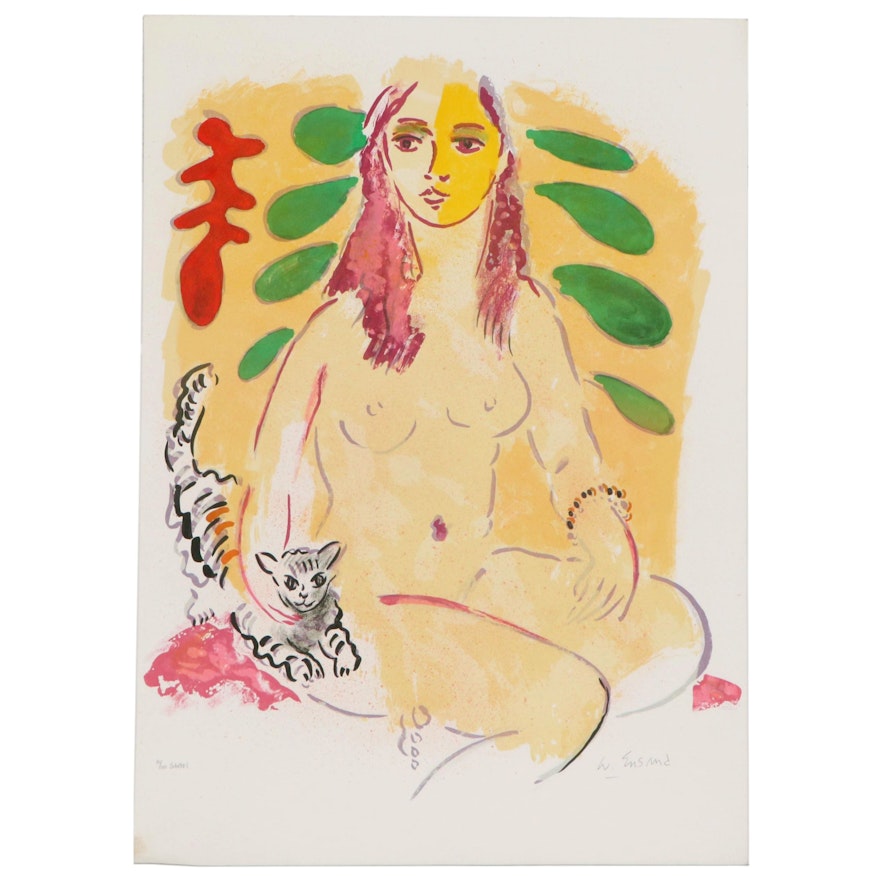 Wayne Ensrud Color Lithograph of Posing Nude, 1980