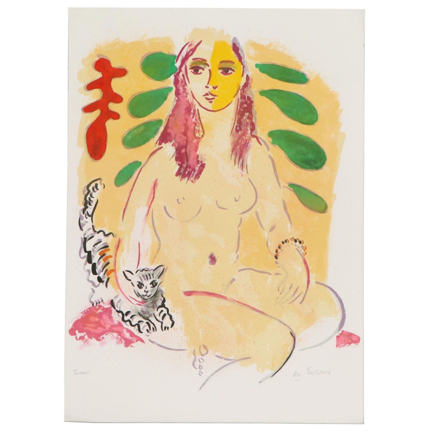 Wayne Ensrud Color Lithograph of Seated Nude, 1980