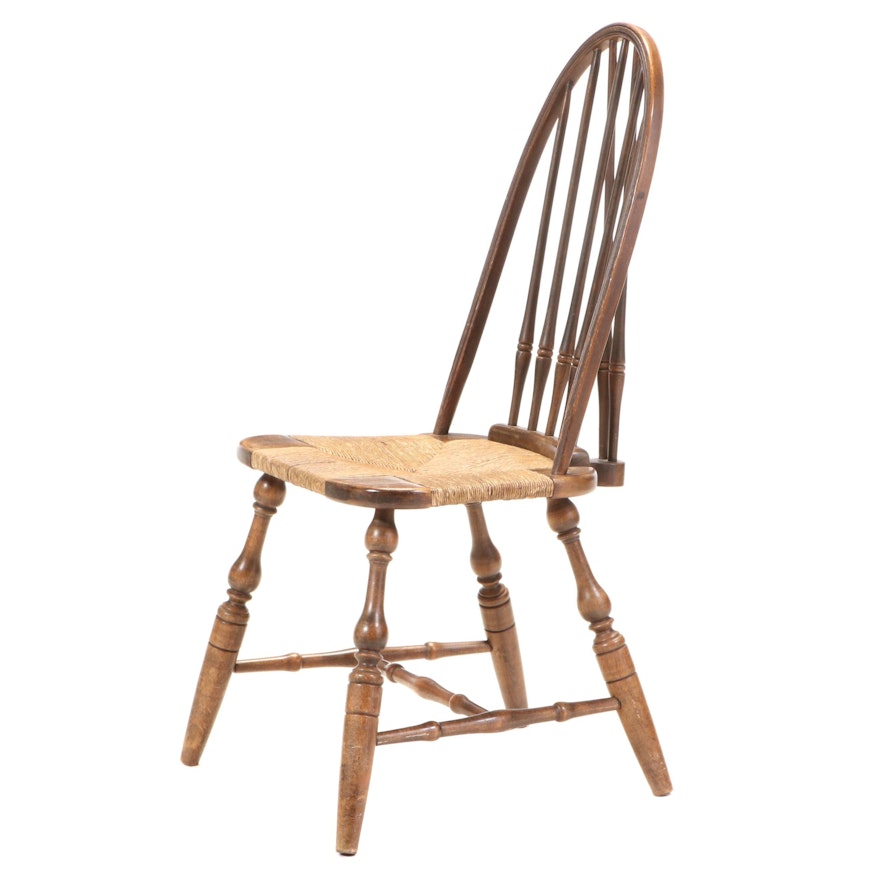 Bow-Back Windsor Side Chair with Rush Seat, 19th Century