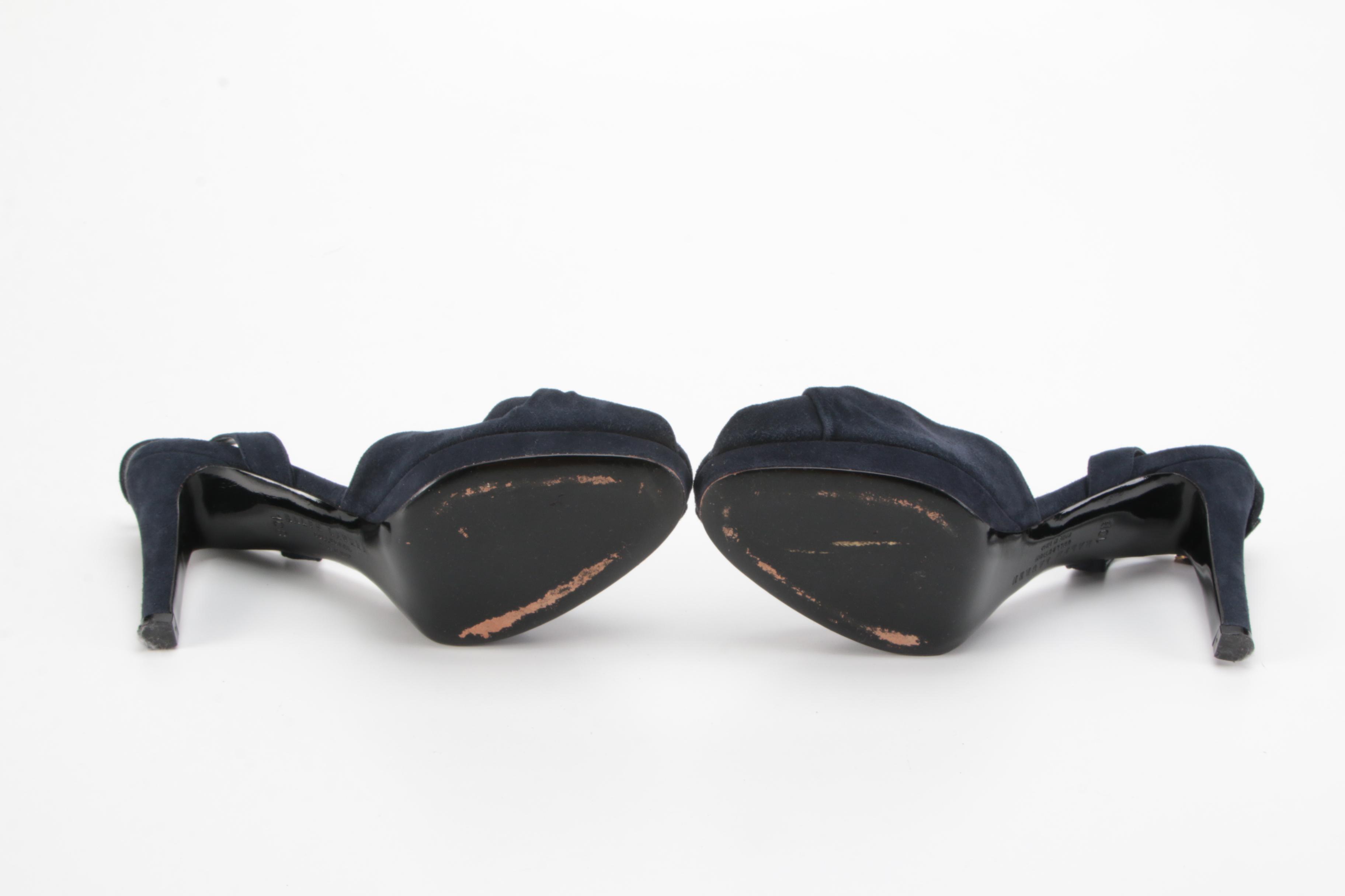 Ralph Lauren Purple Label Navy Suede Peep-Toe Slingback Heels