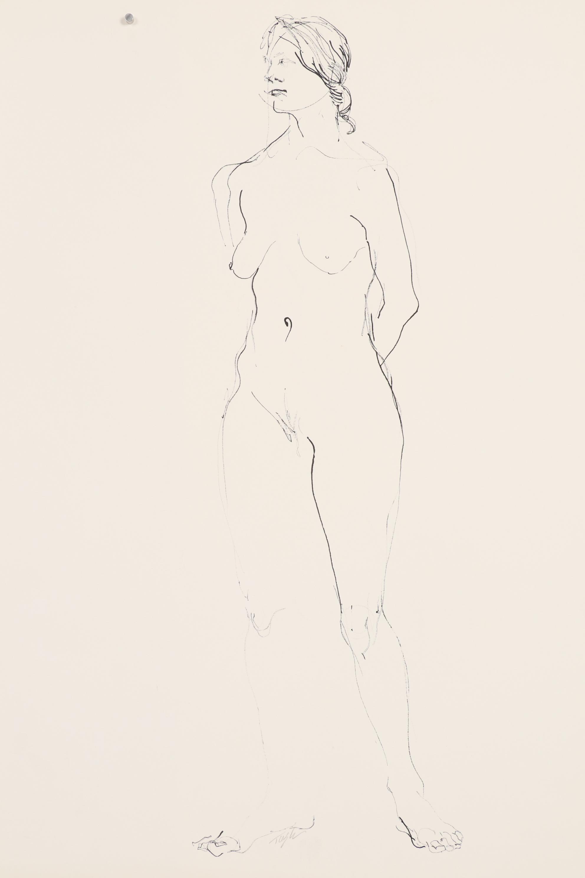 John Tuska Figural Nude Ink Drawings, Mid-Late 20th Century