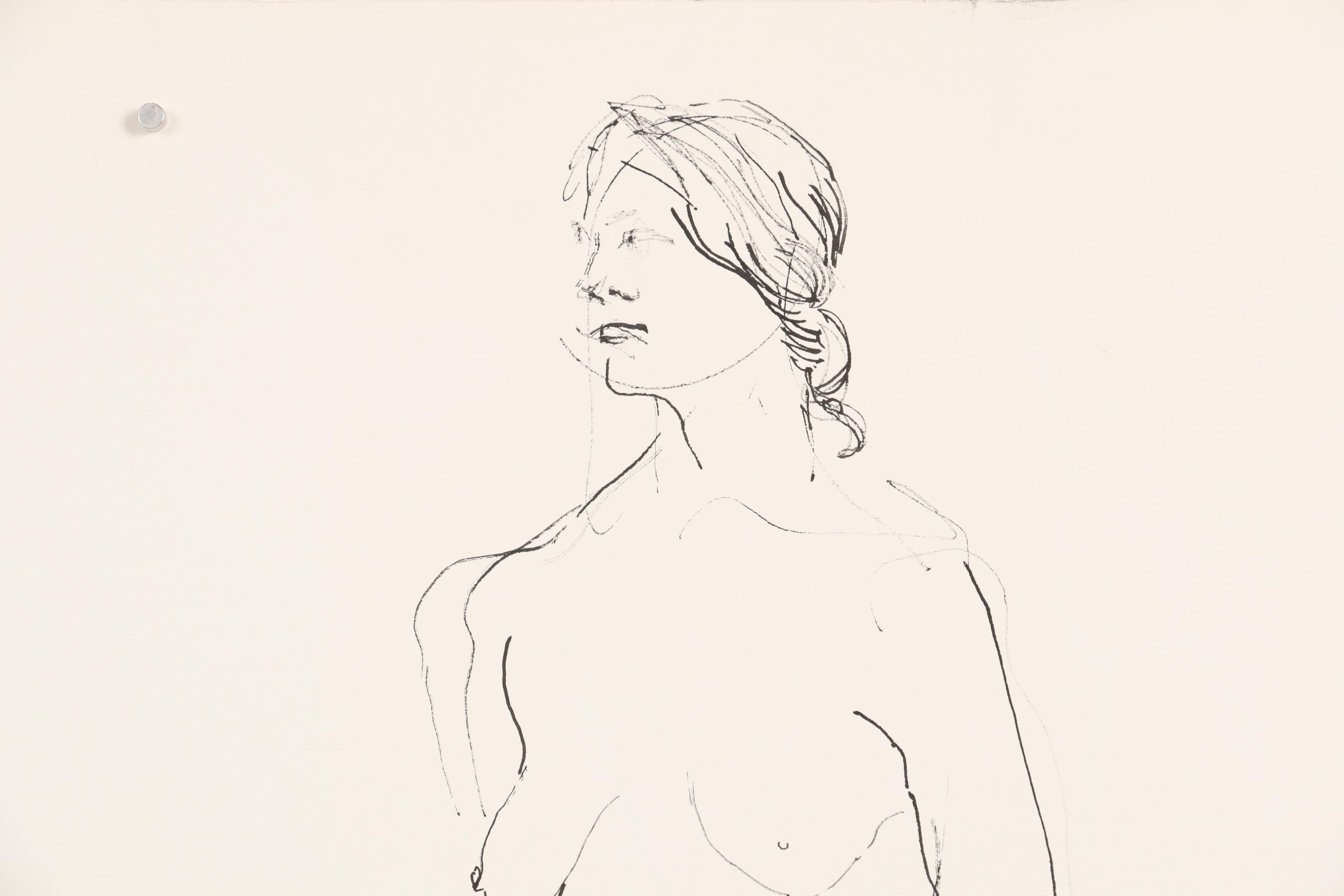 John Tuska Figural Nude Ink Drawings, Mid-Late 20th Century