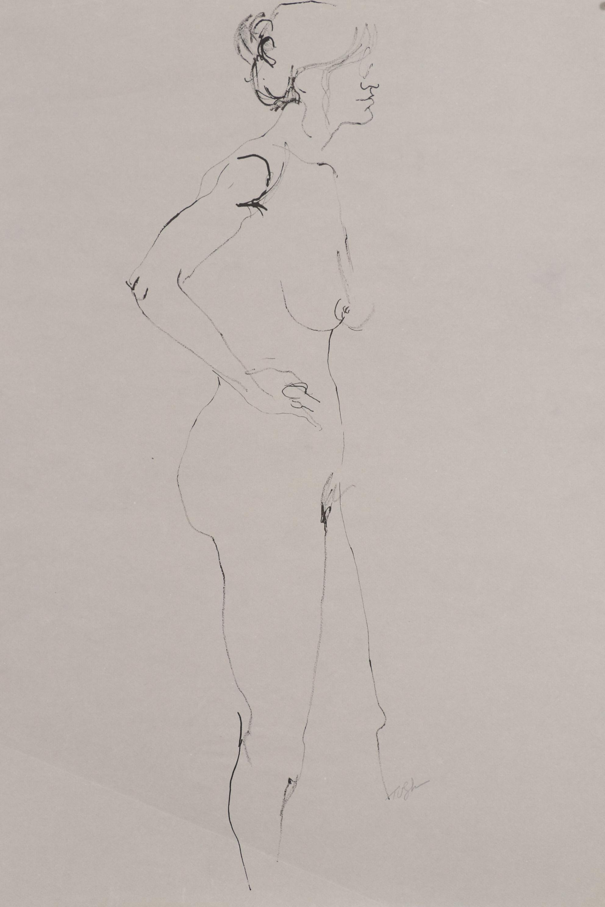 John Tuska Figural Nude Ink Drawings, Mid-Late 20th Century