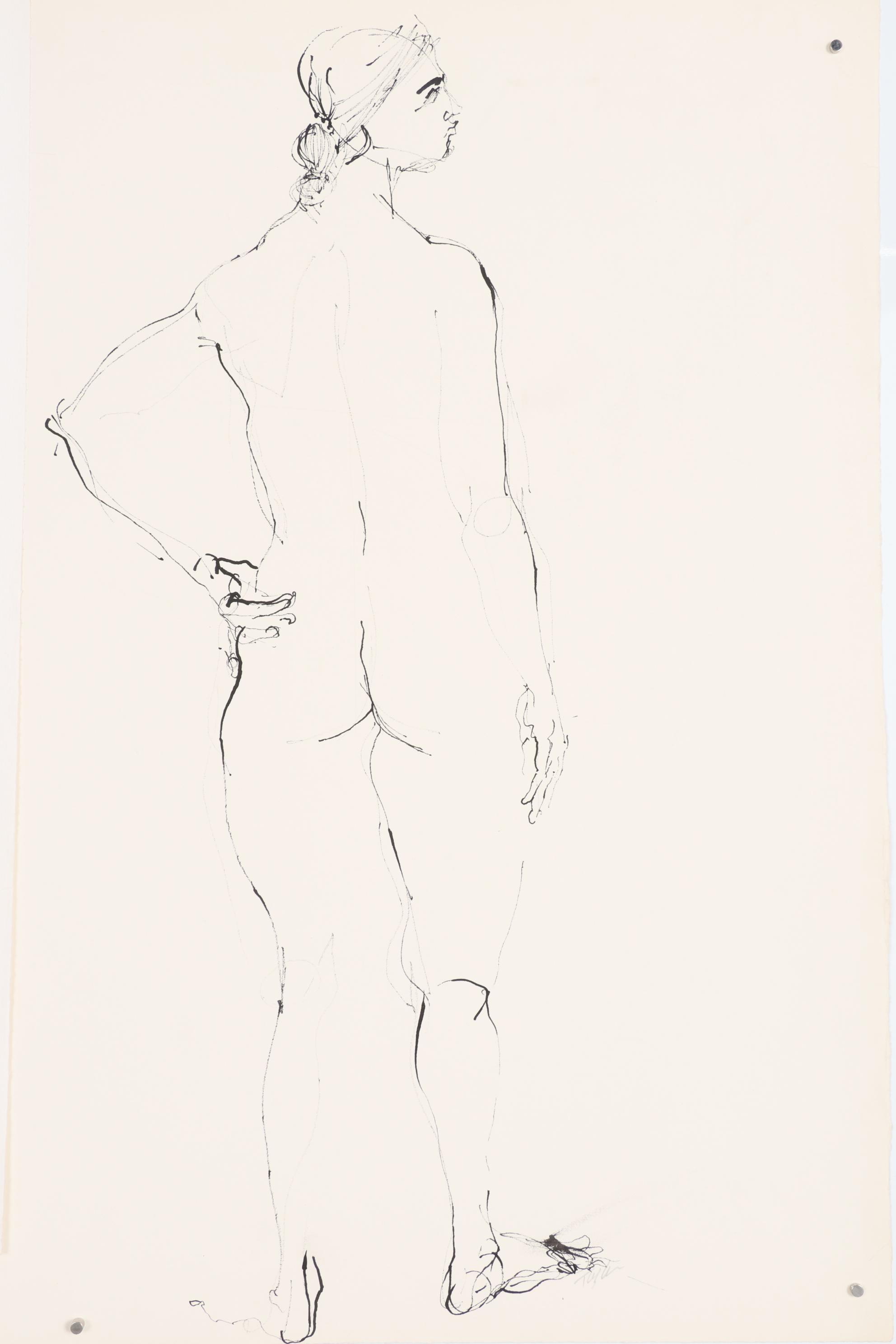 John Tuska Figural Nude Ink Drawings, Mid-Late 20th Century