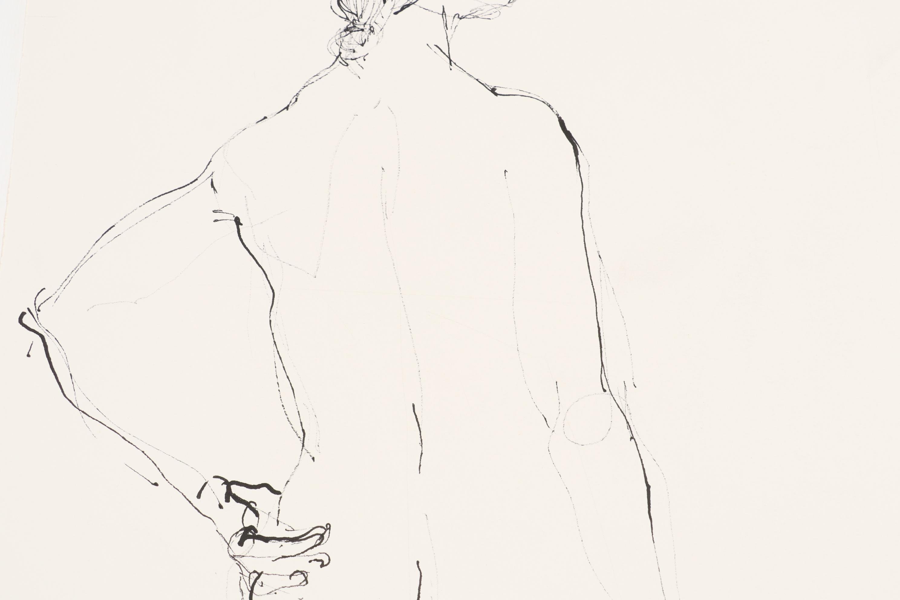 John Tuska Figural Nude Ink Drawings, Mid-Late 20th Century