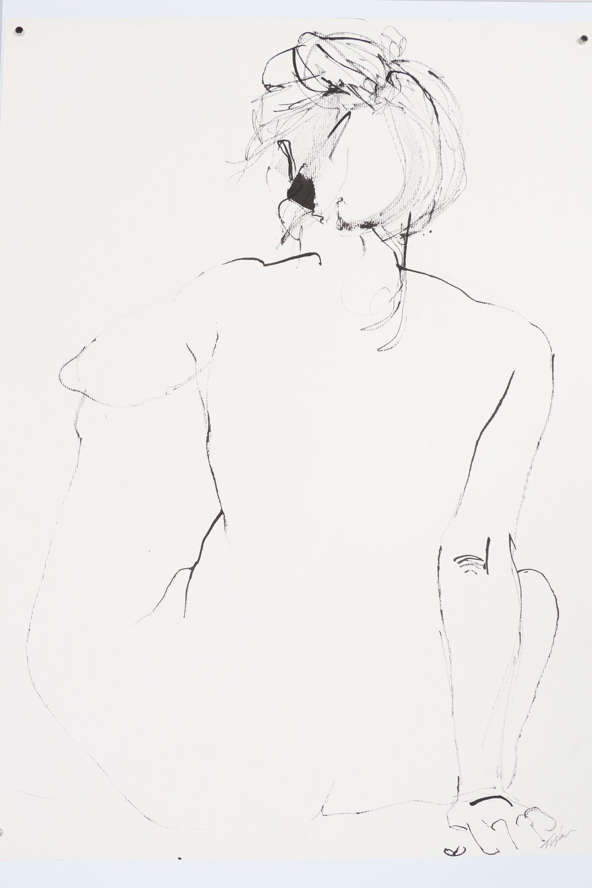 John Tuska Figural Nude Ink Drawings, Mid-Late 20th Century