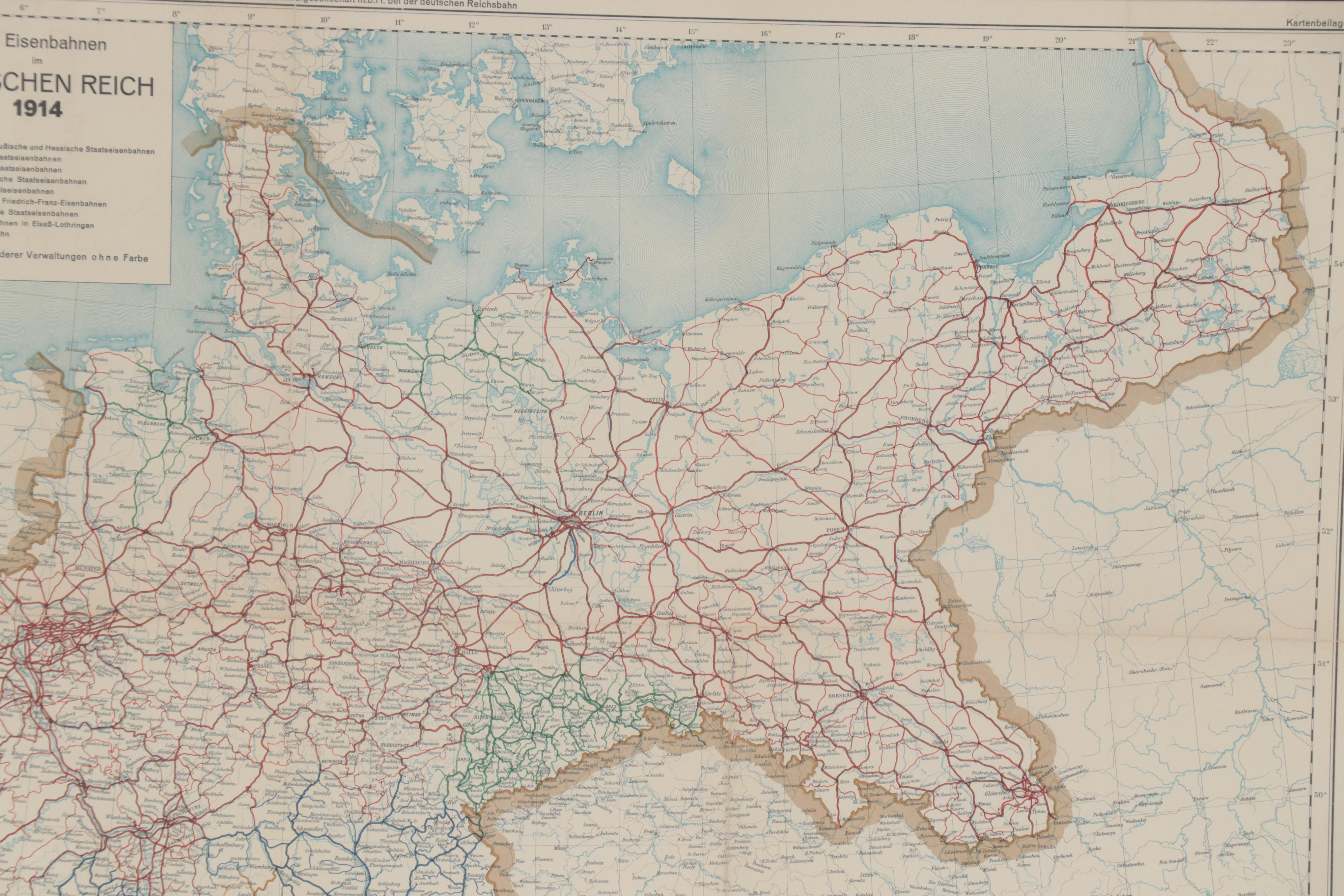 Lithographic Railroad Map "Die Eisenbahnen im Deutschen Reich," 1914