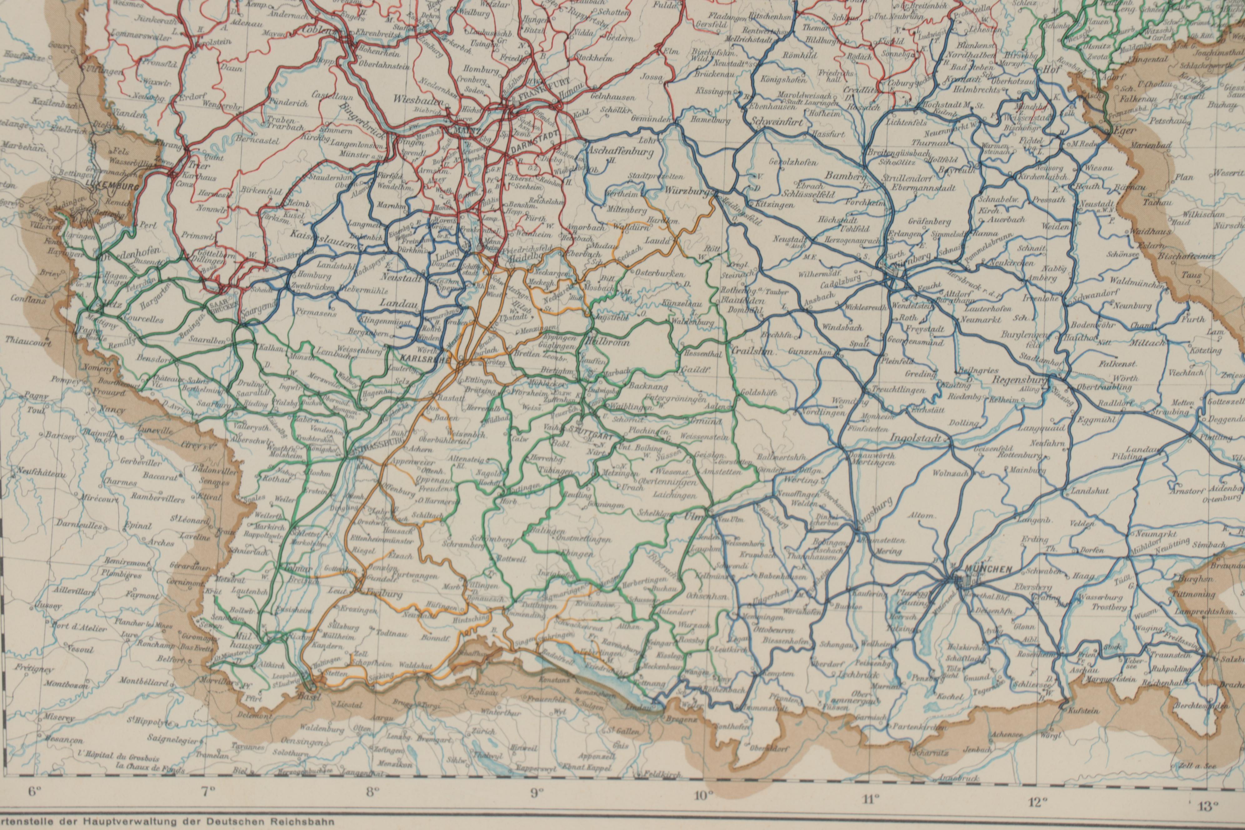 Lithographic Railroad Map "Die Eisenbahnen im Deutschen Reich," 1914