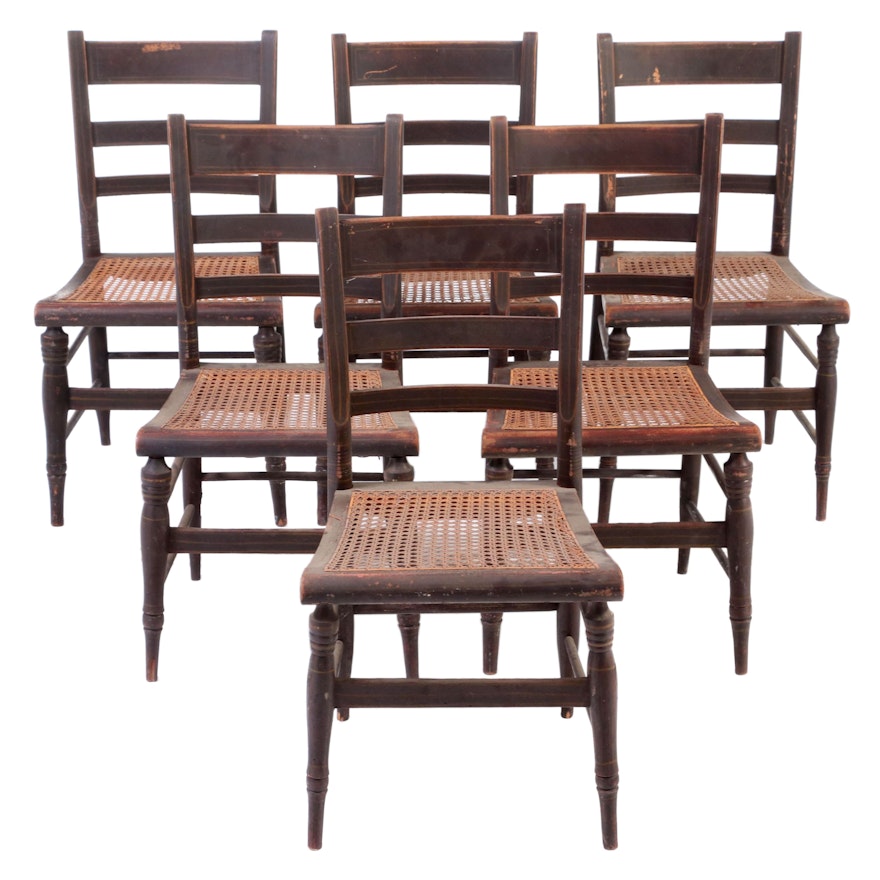 Six Painted Wood Chairs with Caned Seats, Mid-19th Century