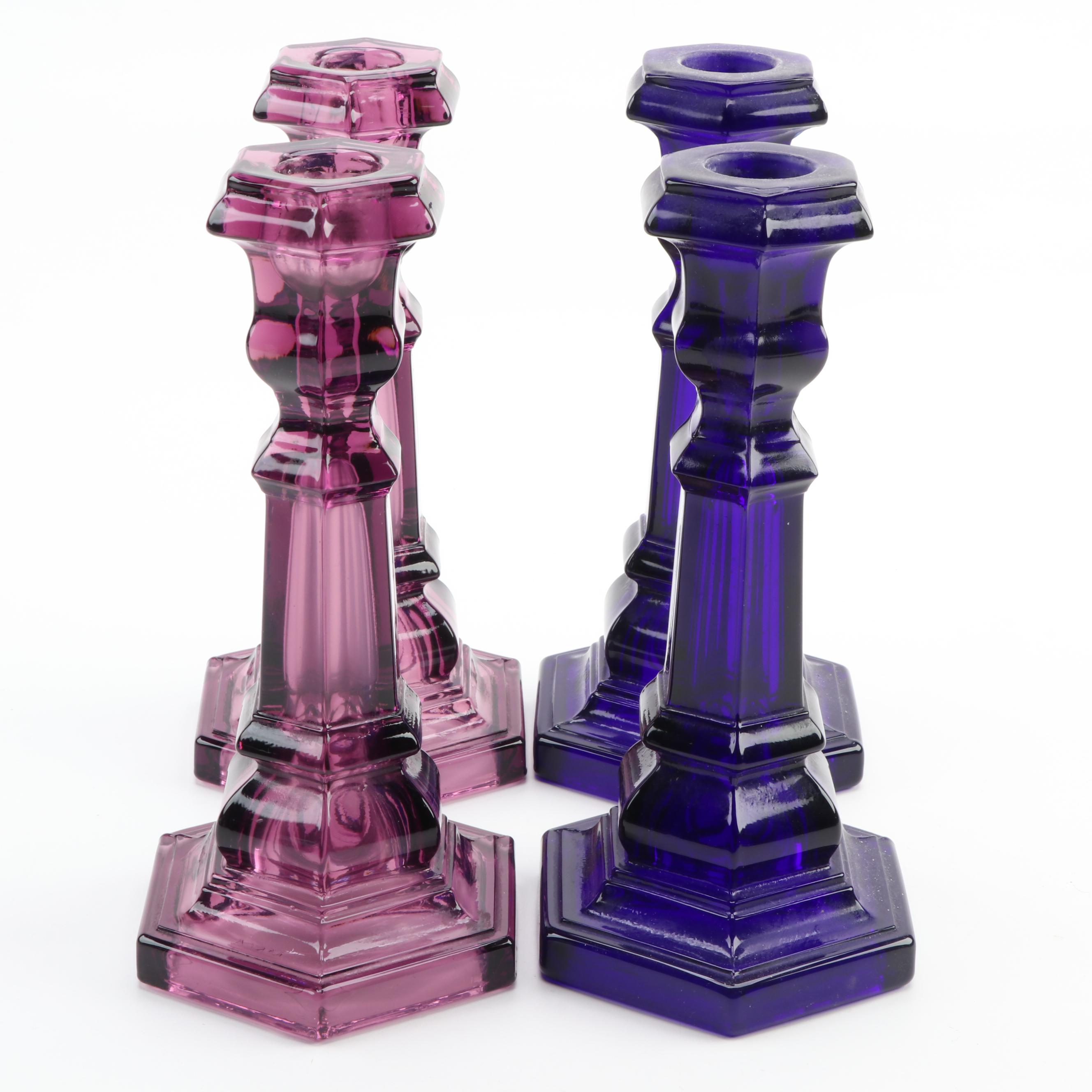 Museum of Modern Art Amethyst and Cobalt Glass Candlesticks