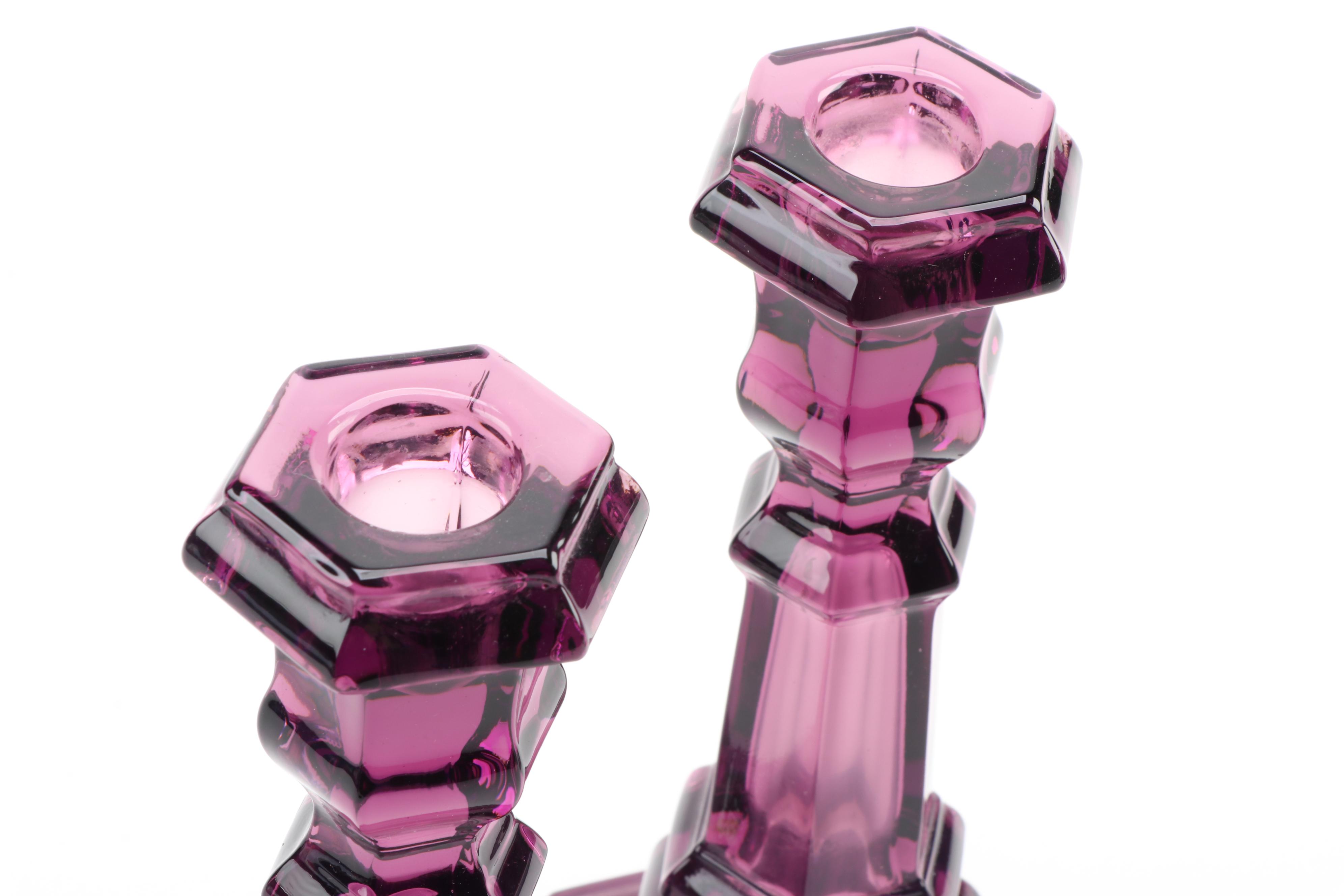 Museum of Modern Art Amethyst and Cobalt Glass Candlesticks