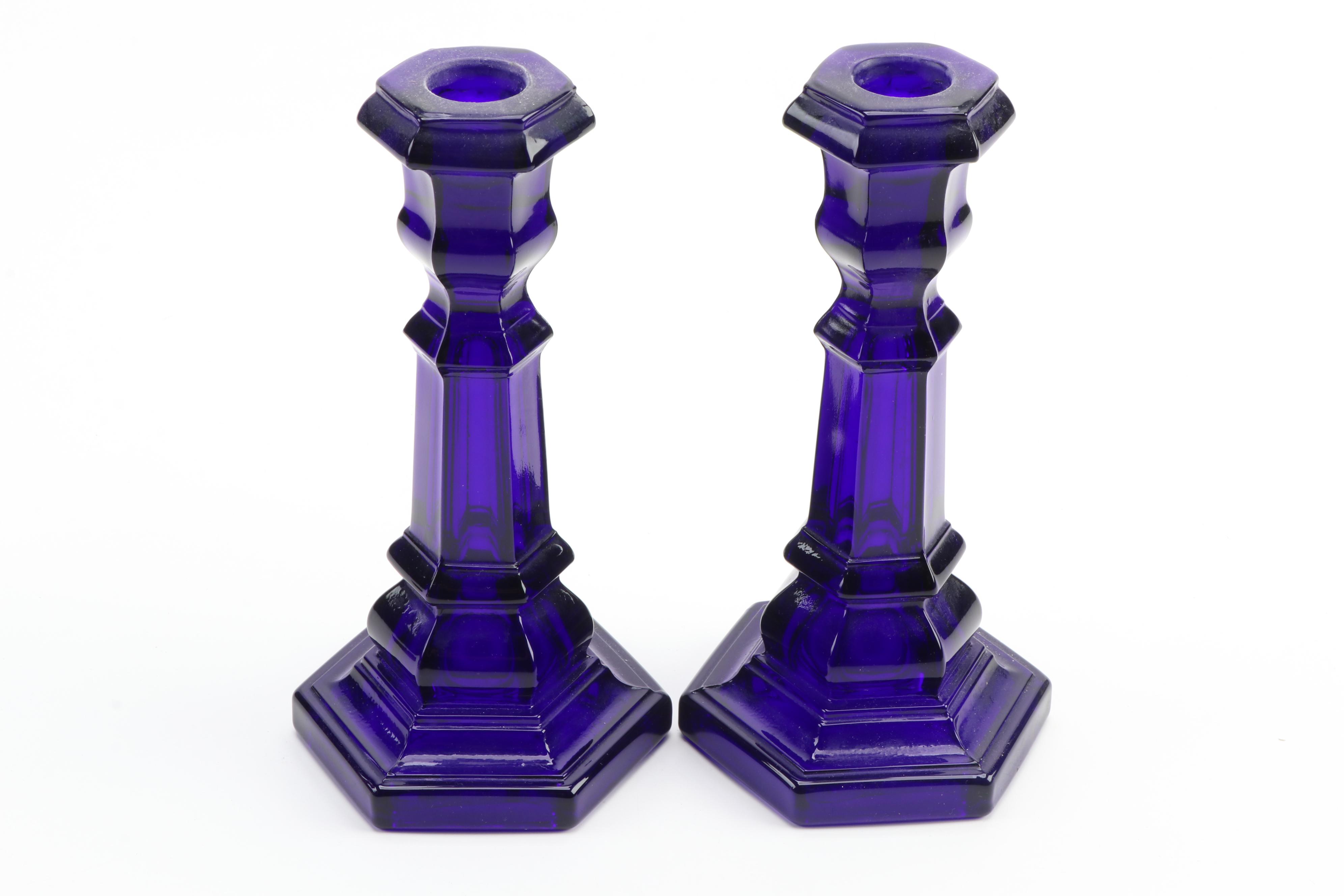 Museum of Modern Art Amethyst and Cobalt Glass Candlesticks