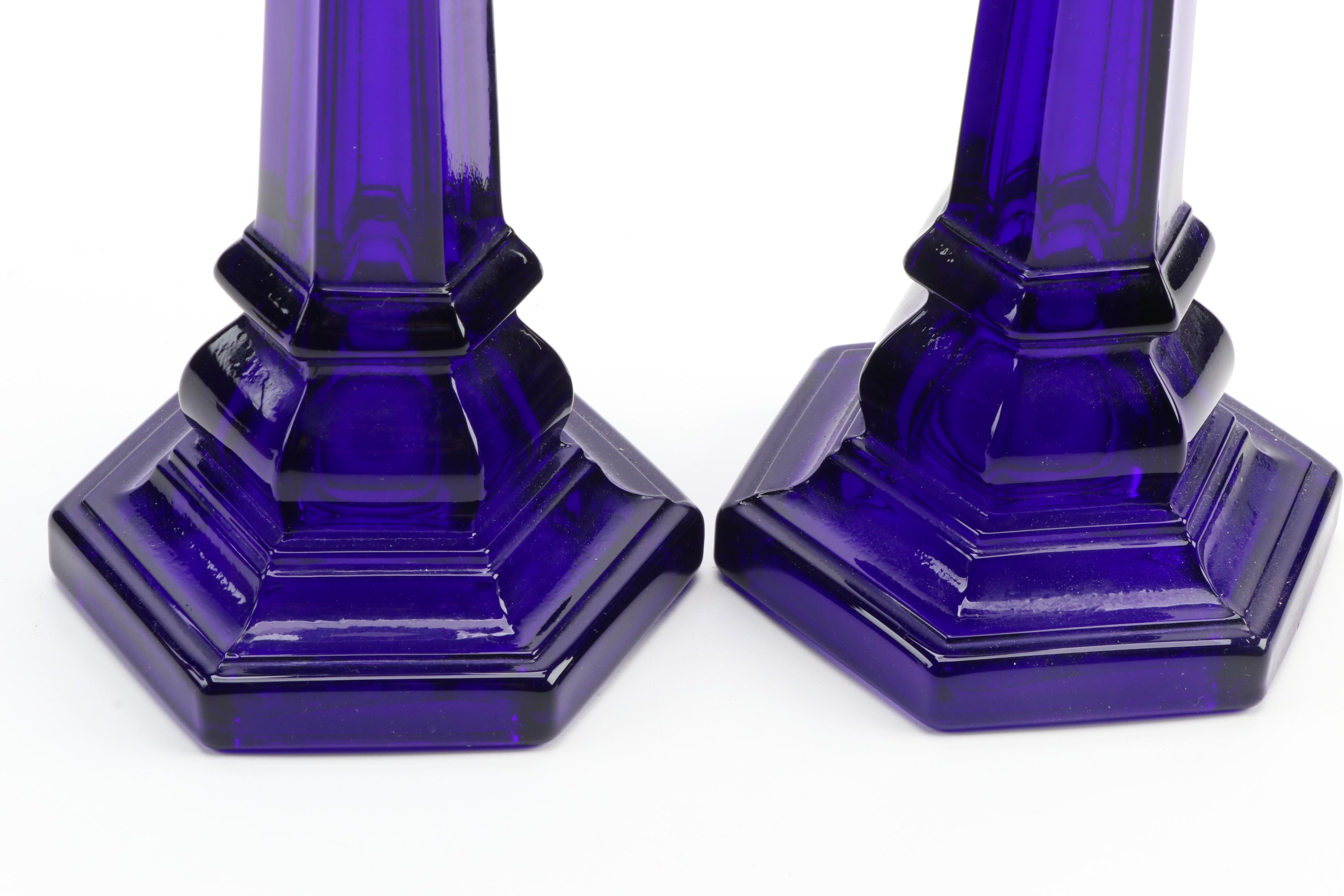 Museum of Modern Art Amethyst and Cobalt Glass Candlesticks