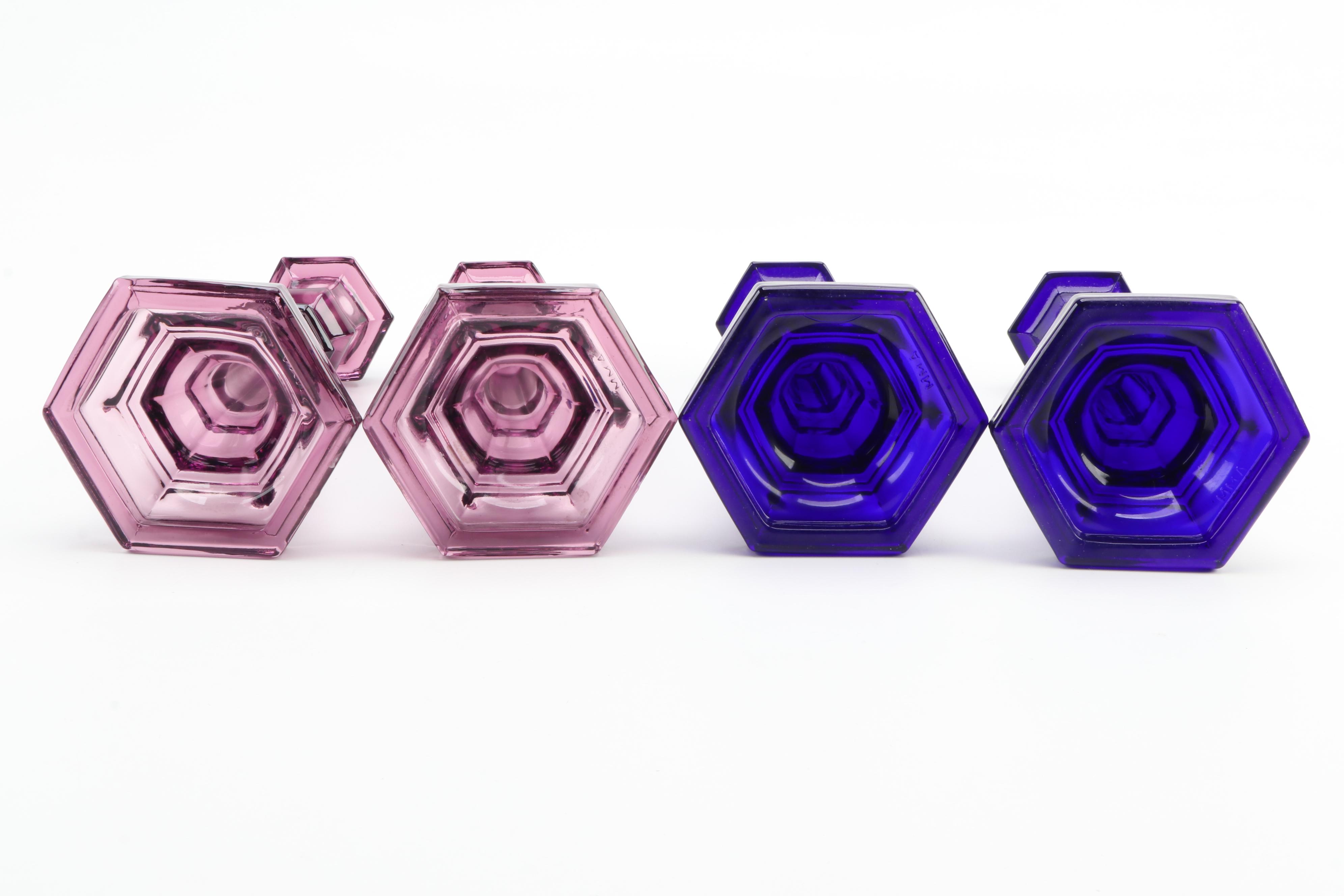 Museum of Modern Art Amethyst and Cobalt Glass Candlesticks