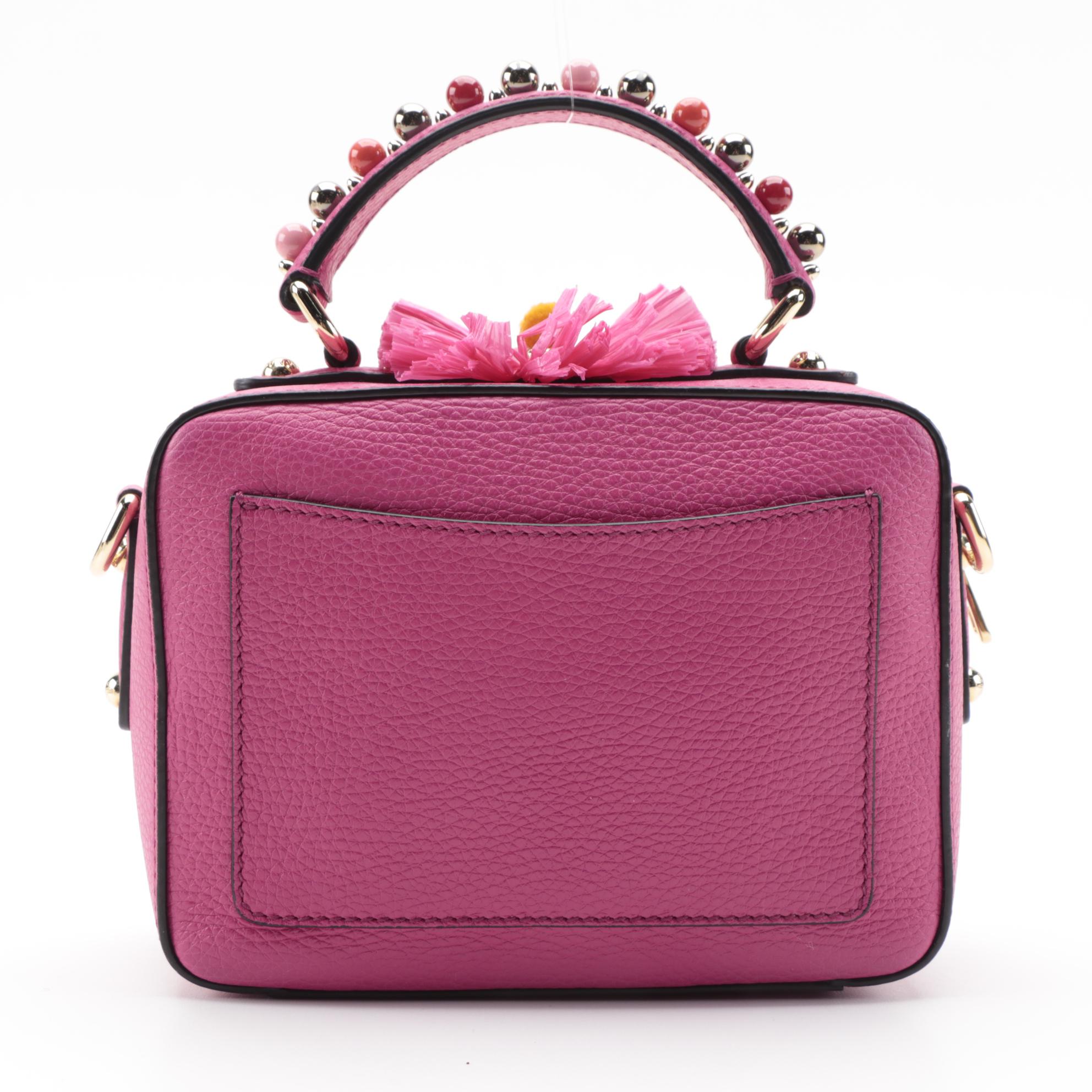 Dolce & Gabbana Embellished Pom-Pom Pink Grained Leather Two-Way Box Satchel