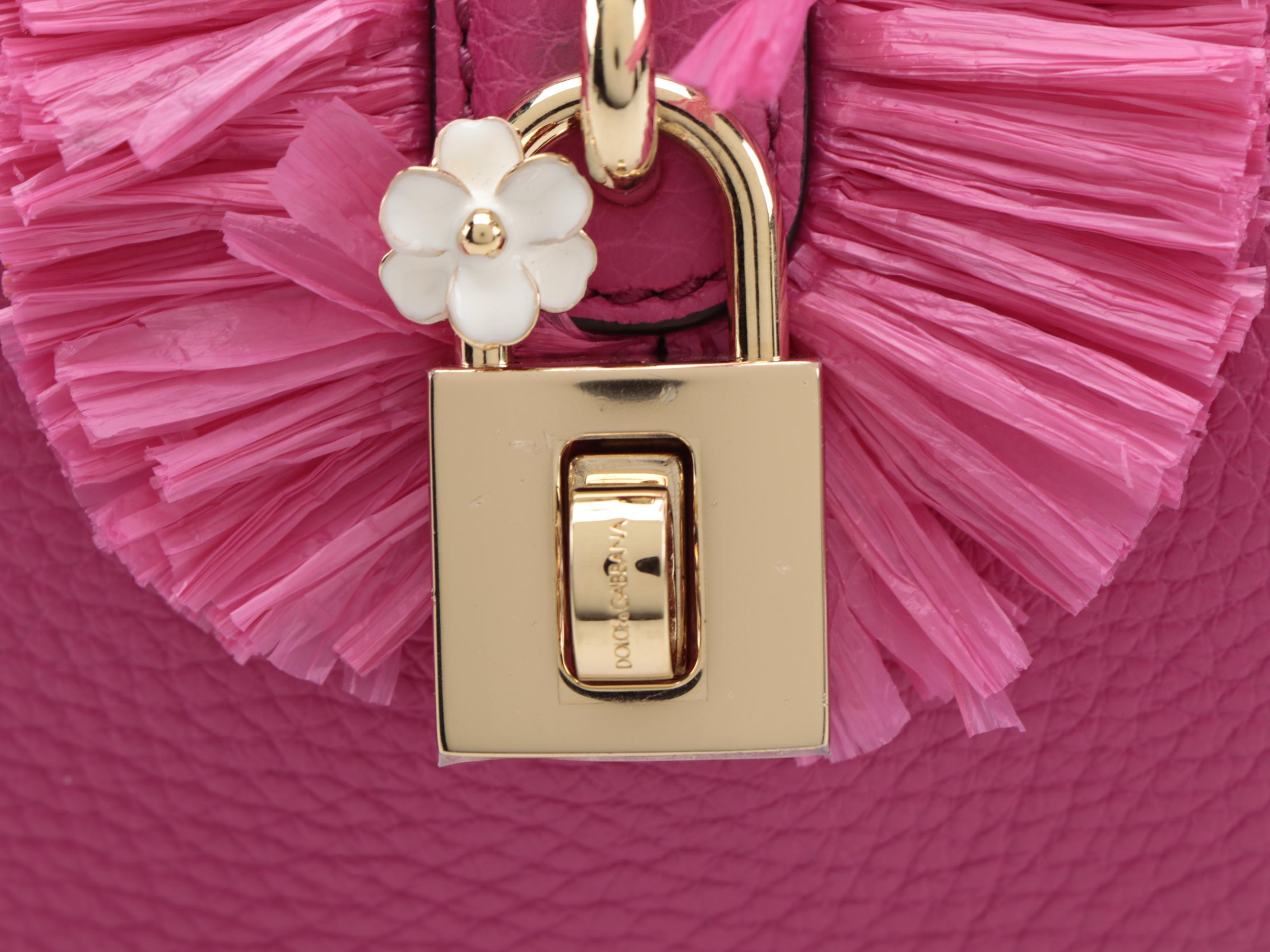 Dolce & Gabbana Embellished Pom-Pom Pink Grained Leather Two-Way Box Satchel