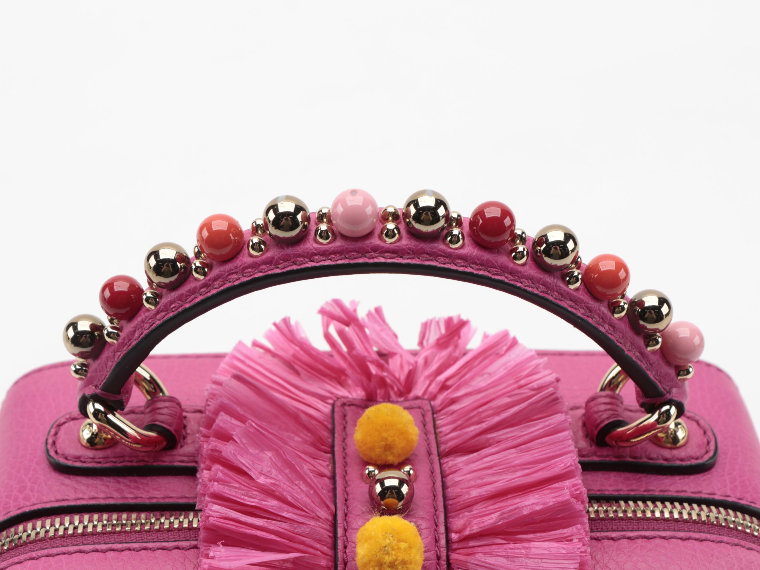 Dolce & Gabbana Embellished Pom-Pom Pink Grained Leather Two-Way Box Satchel