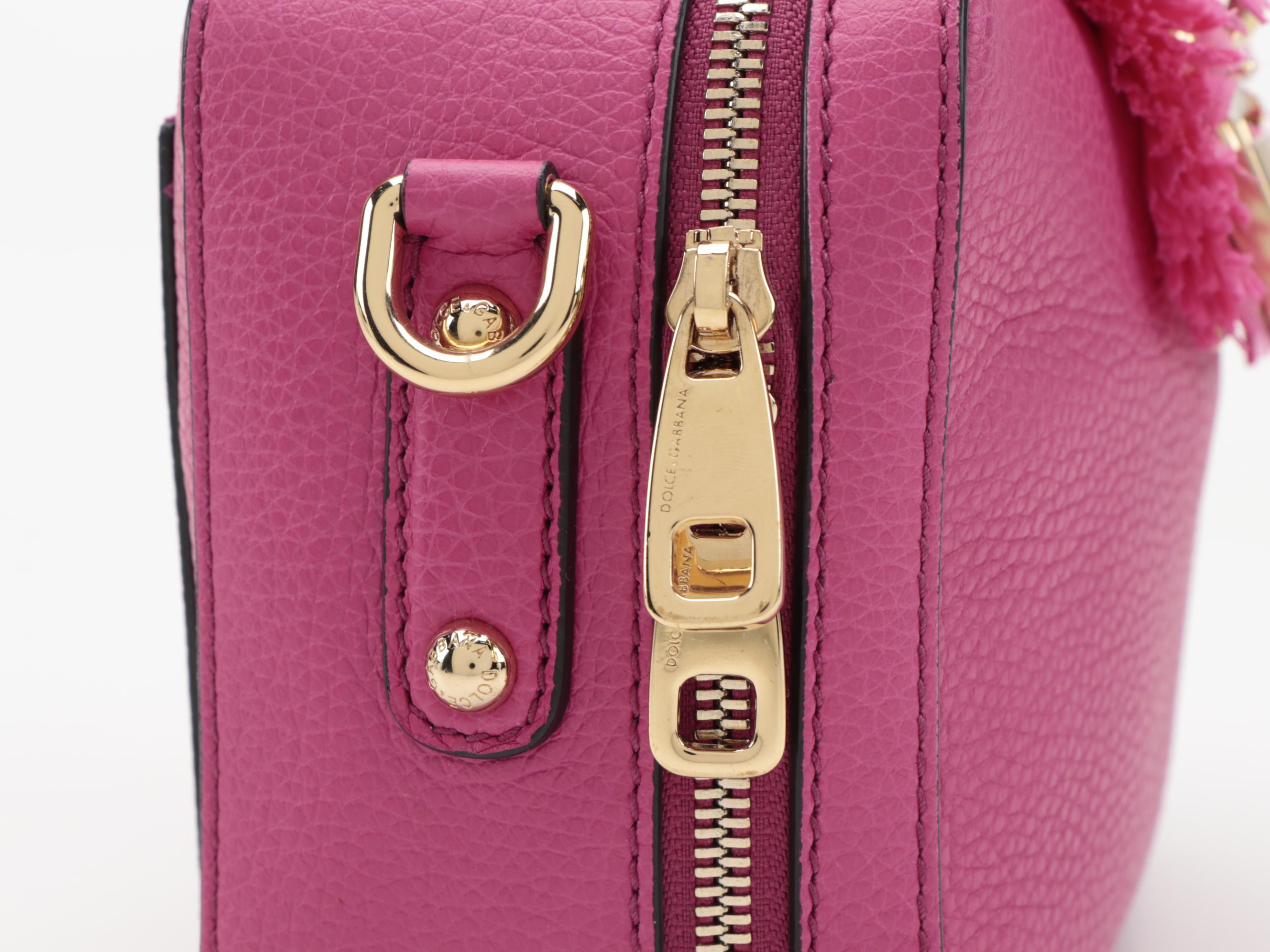 Dolce & Gabbana Embellished Pom-Pom Pink Grained Leather Two-Way Box Satchel