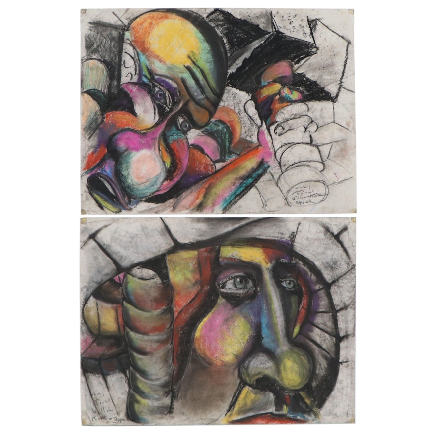 Abstract Figural Pastel Drawings