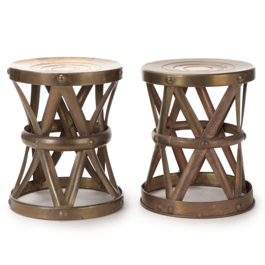 Hong Kong Brass X-Base Drum Stools, Mid to Late 20th Century