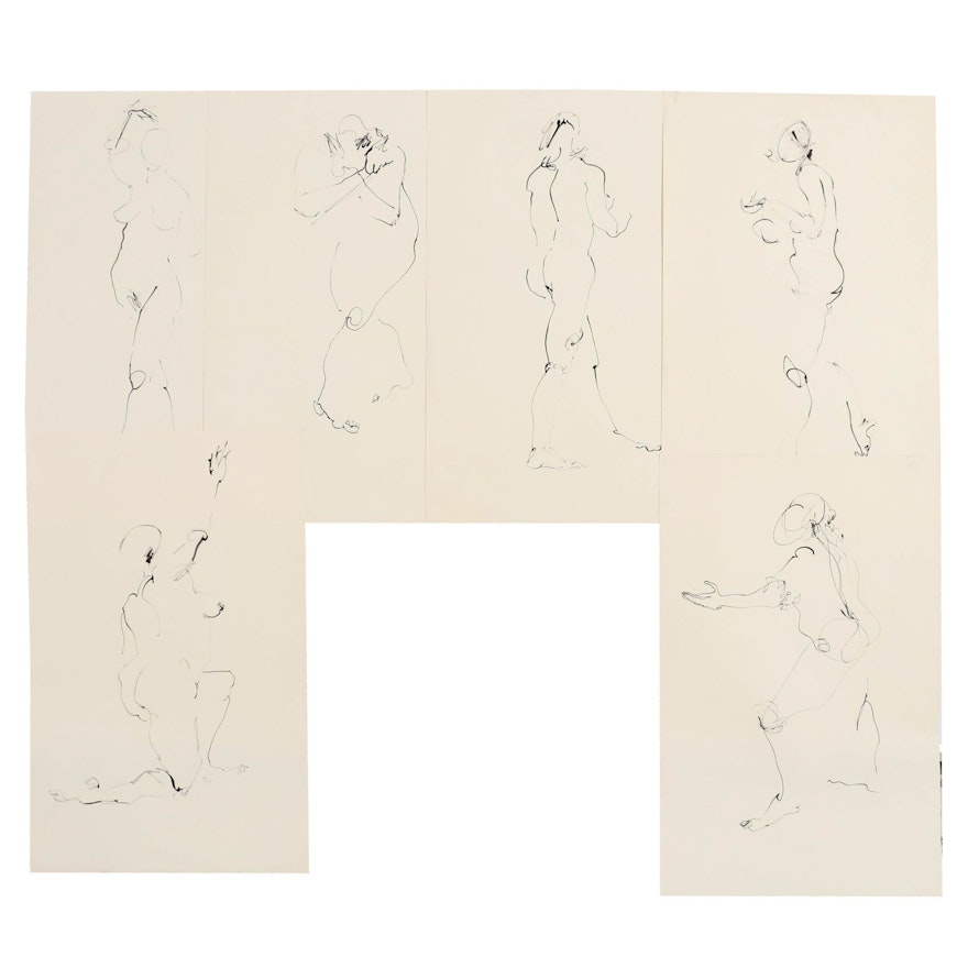 John Tuska Figure Study Ink Drawings, Mid to Late 20th Century