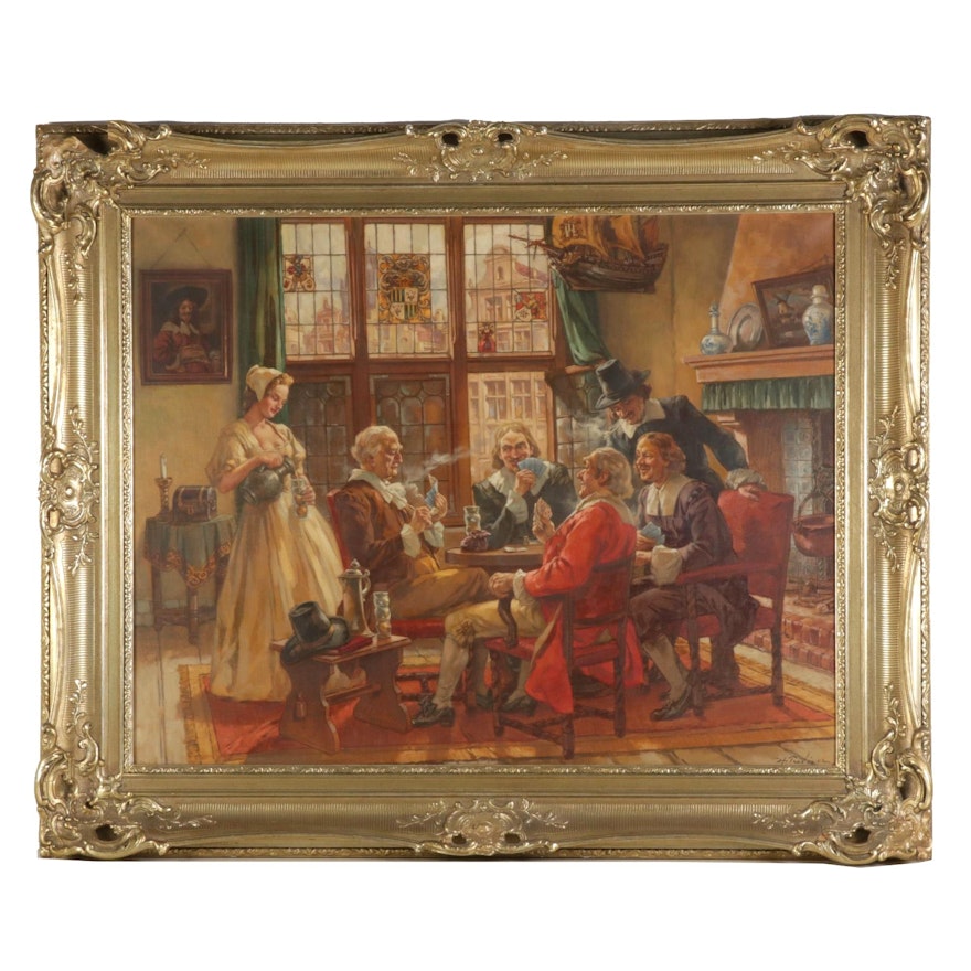 Hermann Prediger Parlor Scene Oil Painting