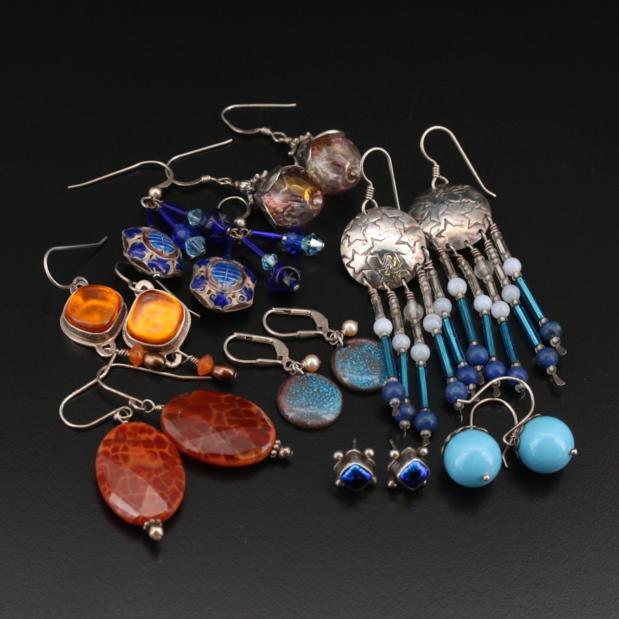 Sterling Lapis Lazuli, Agate and Gemstone Earrings