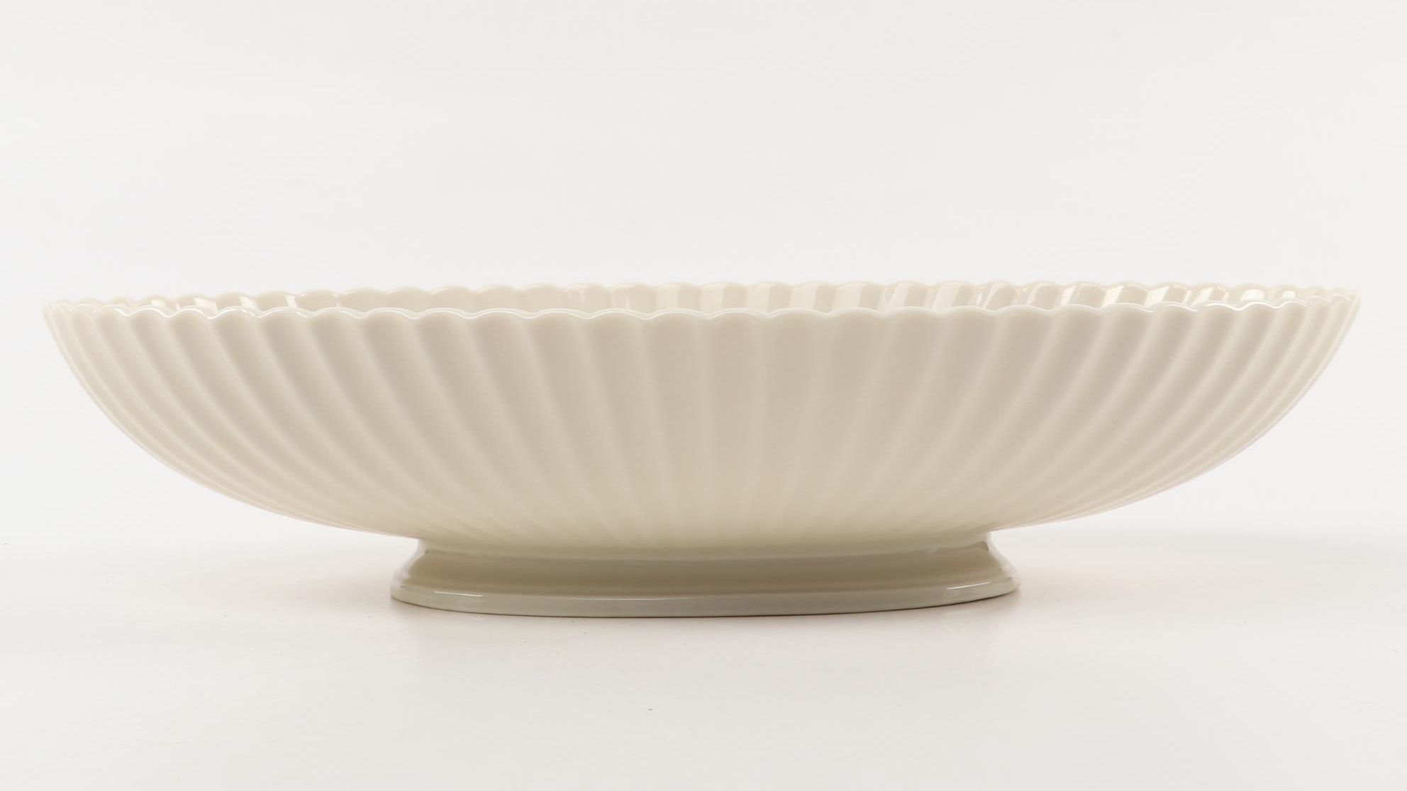 Lenox Porcelain Fluted Oval Bowl and Cherry Blossom Motif Vases