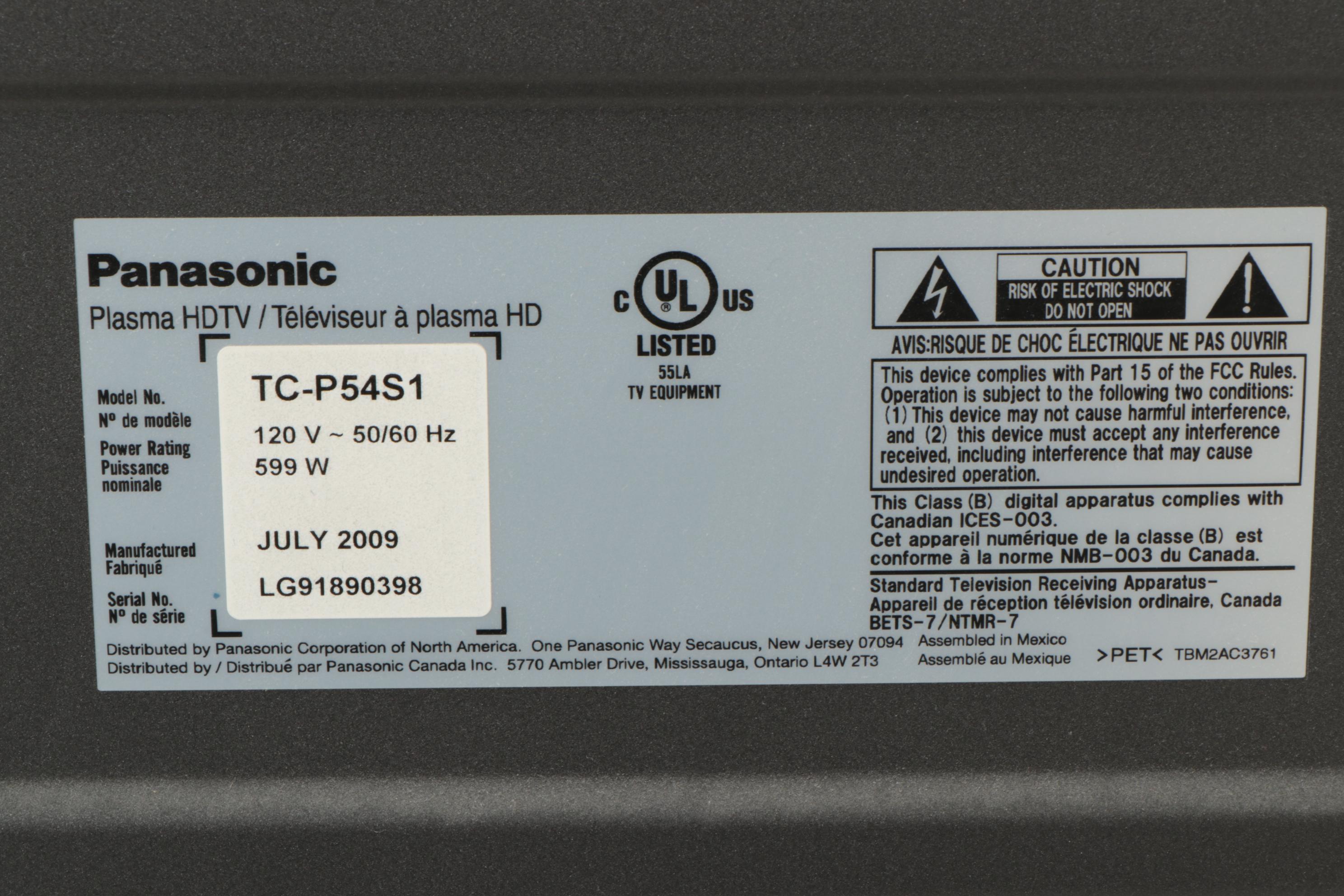 Panasonic 54" Plasma HD TV