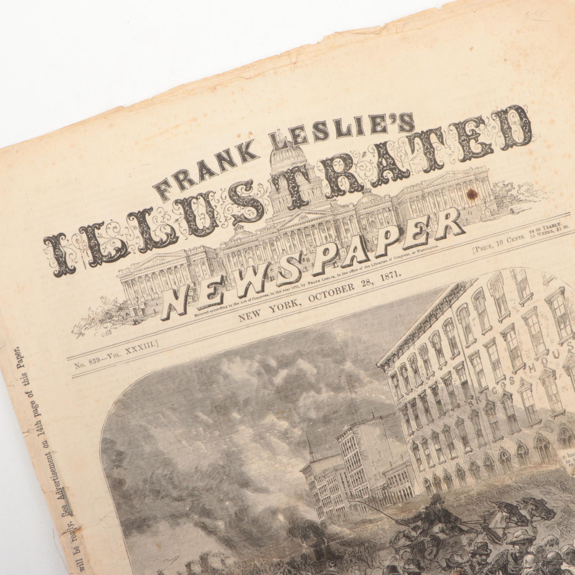 Frank Leslie's Illustrated Newspaper Featuring The Great Chicago Fire, 1871