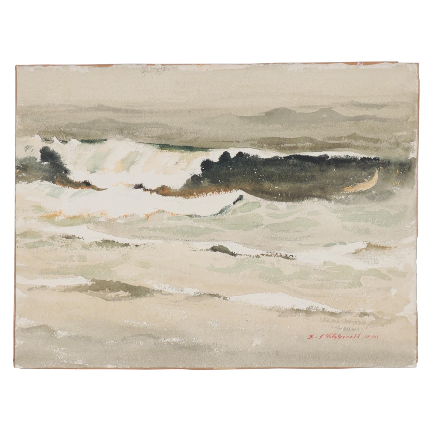 Edmond J. Fitzgerald Seascape Watercolor Painting "The Wave, Oregon"